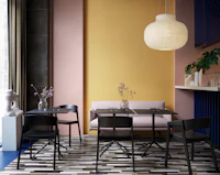Still Café Table Black, Cover Side Chair & Armchair Refine leather/Black, Outline Studio Sofa Seat Heigh 45 Twill Weave 620, Strand Pendant Lamp. Corky Glasses, Silent Vase, Tub Jug Sand, Ply Rug Burnt Orange