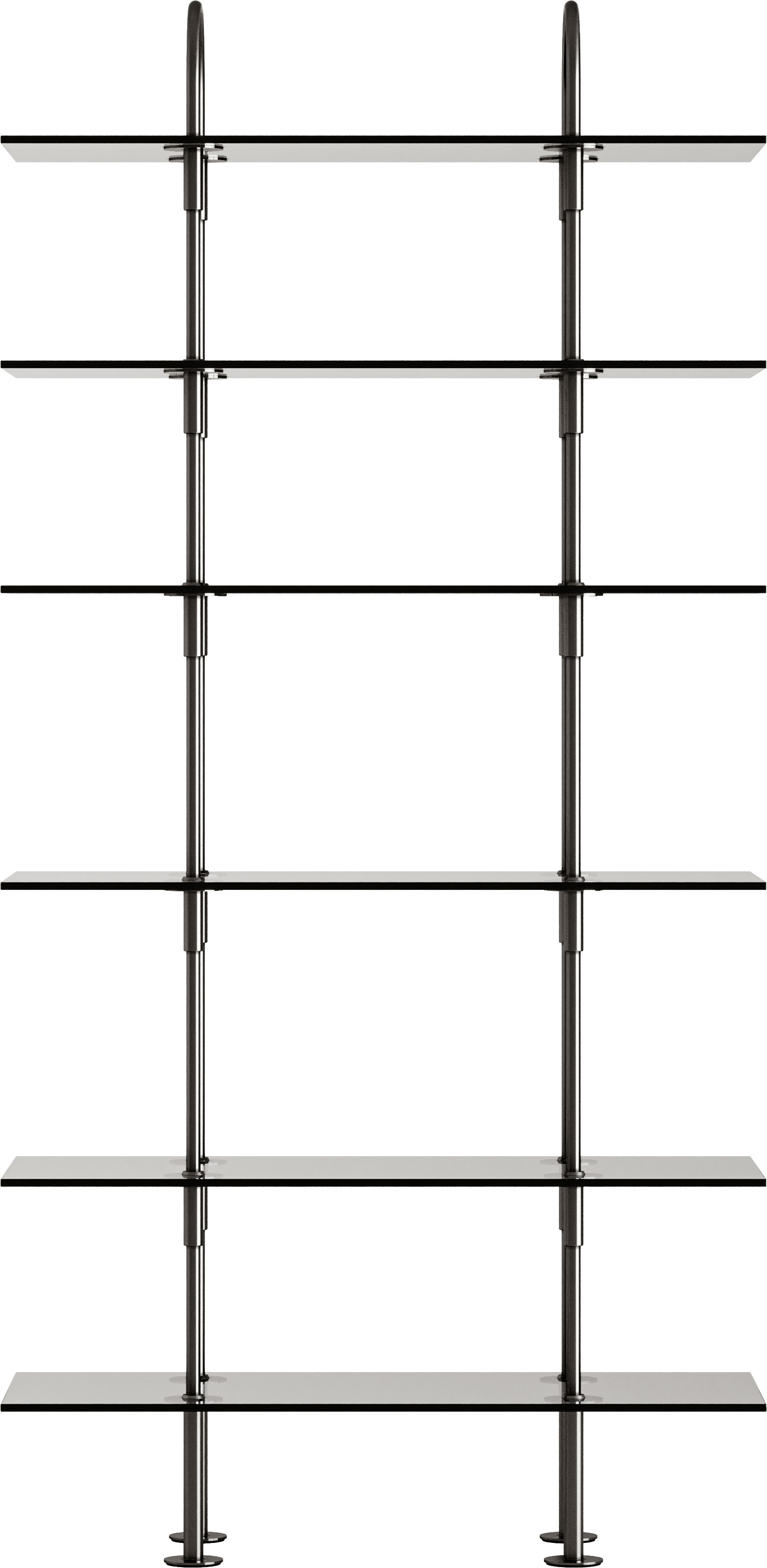 A Keen Shelving System in Glass viewed from the front.