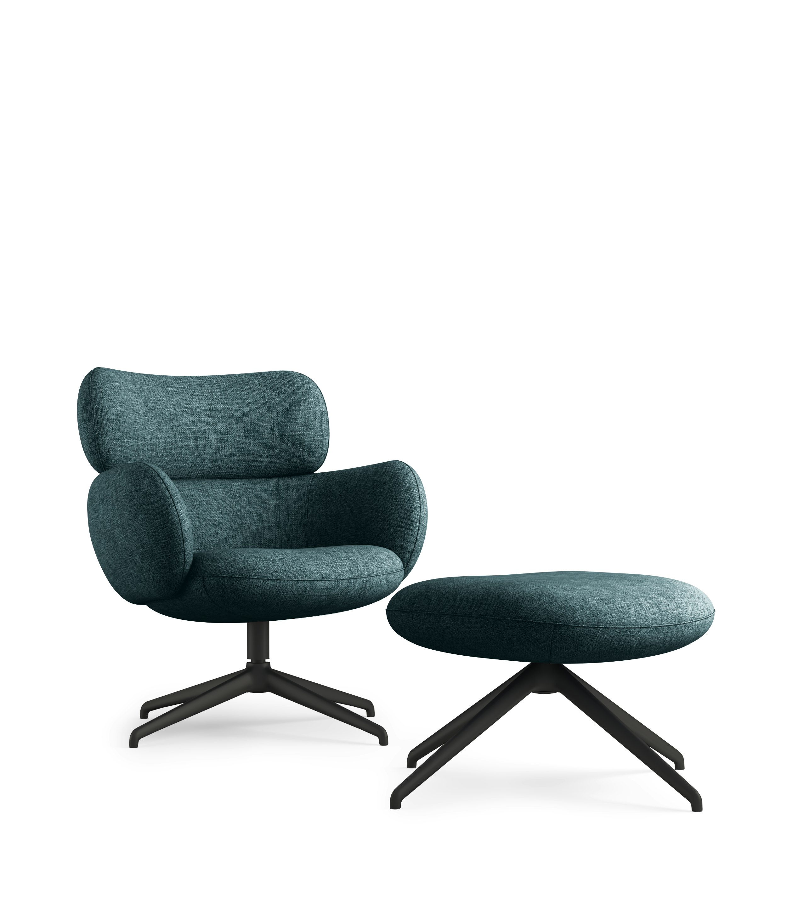 Blis Swivel Chair and Ottoman - Black, Crypton Robusta, Tourmaline