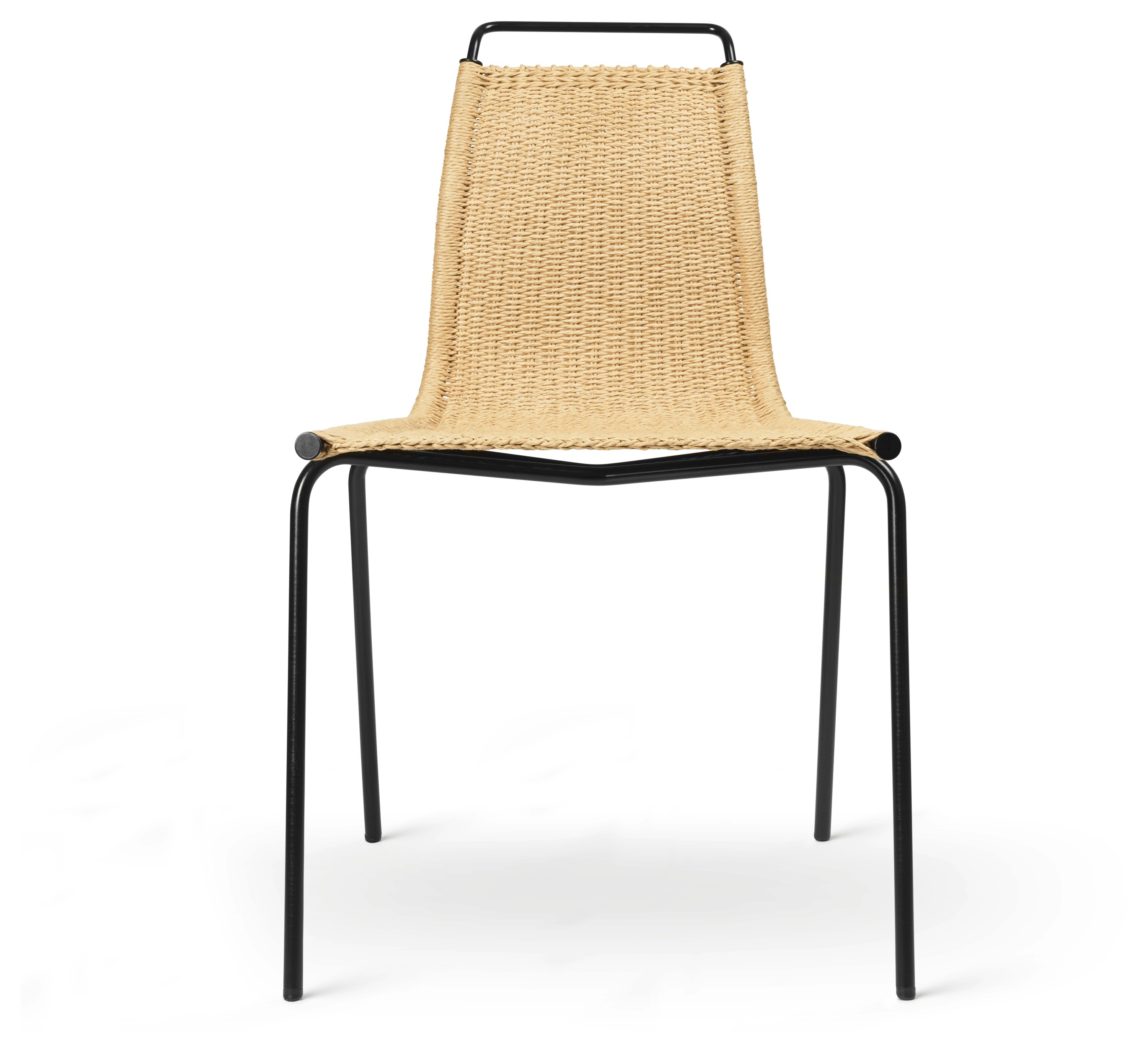 A PK1 Side Chair in Black Papercord Natural viewed from the front.
