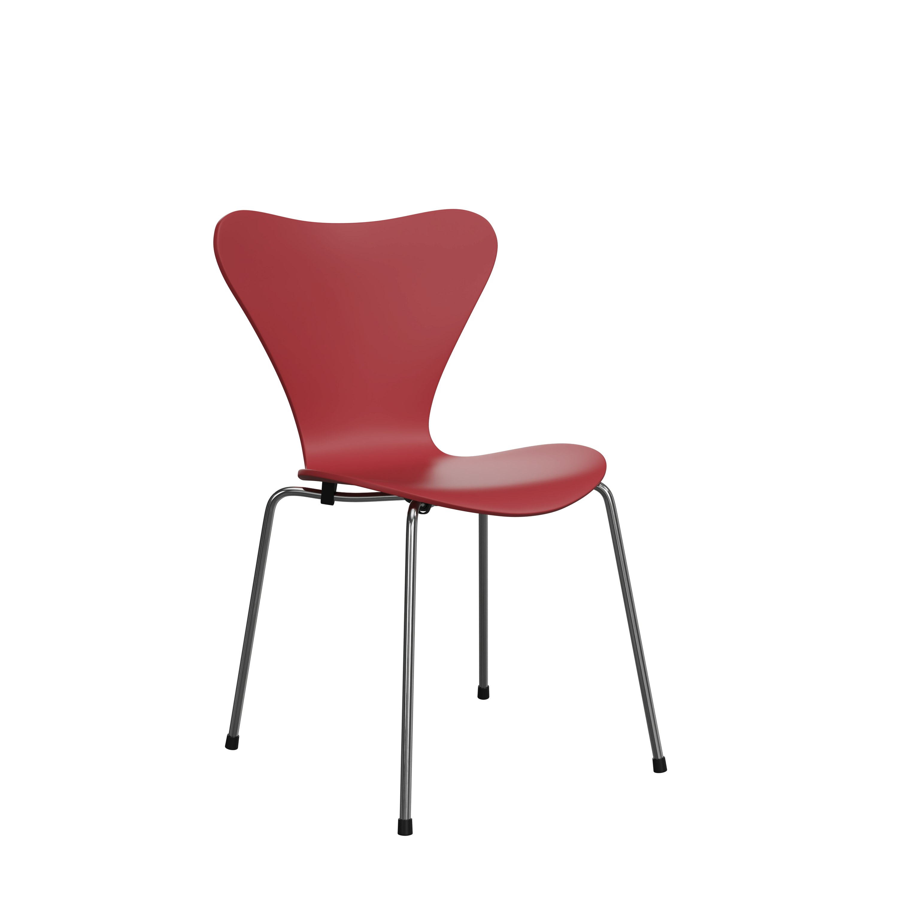 A Series 7 Chair Lacquered Verner Panton Edition Lacquered Red and Chromed Steel viewed at an angle