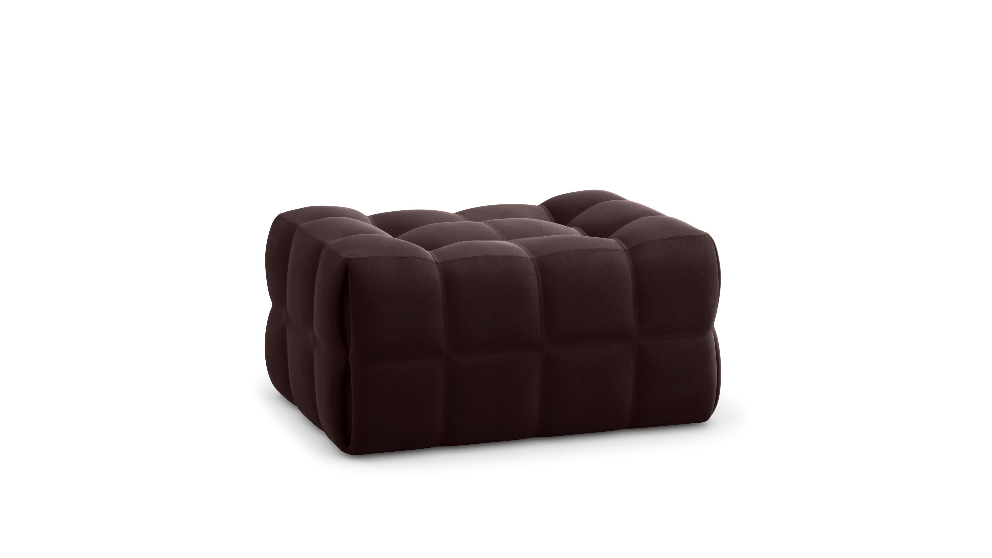 A Kashima Ottoman in Moon Velvet Claret viewed from an angle.