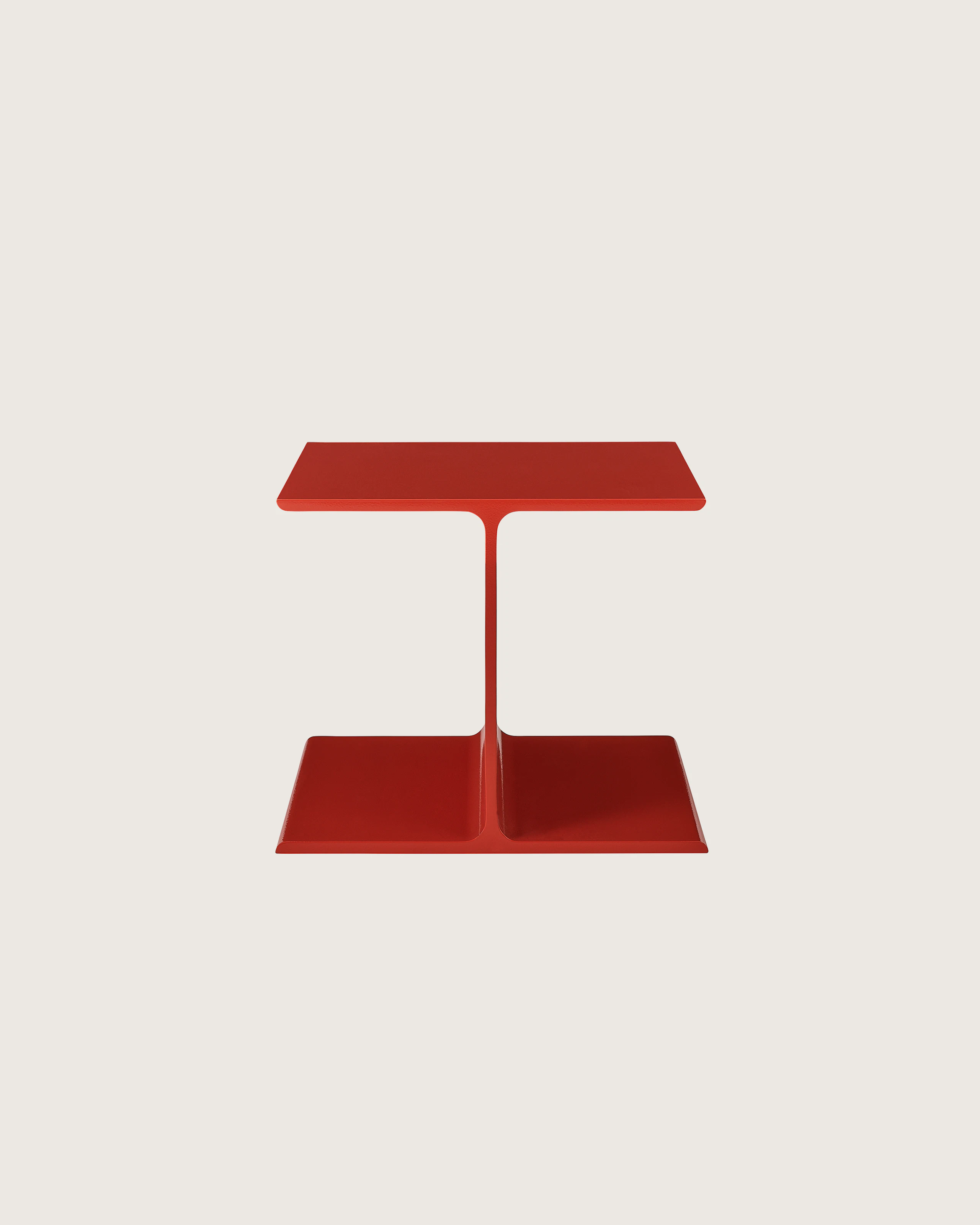 I Beam Side Table designed by Ward Bennett in International Orange, shown front-facing on a white sweep.