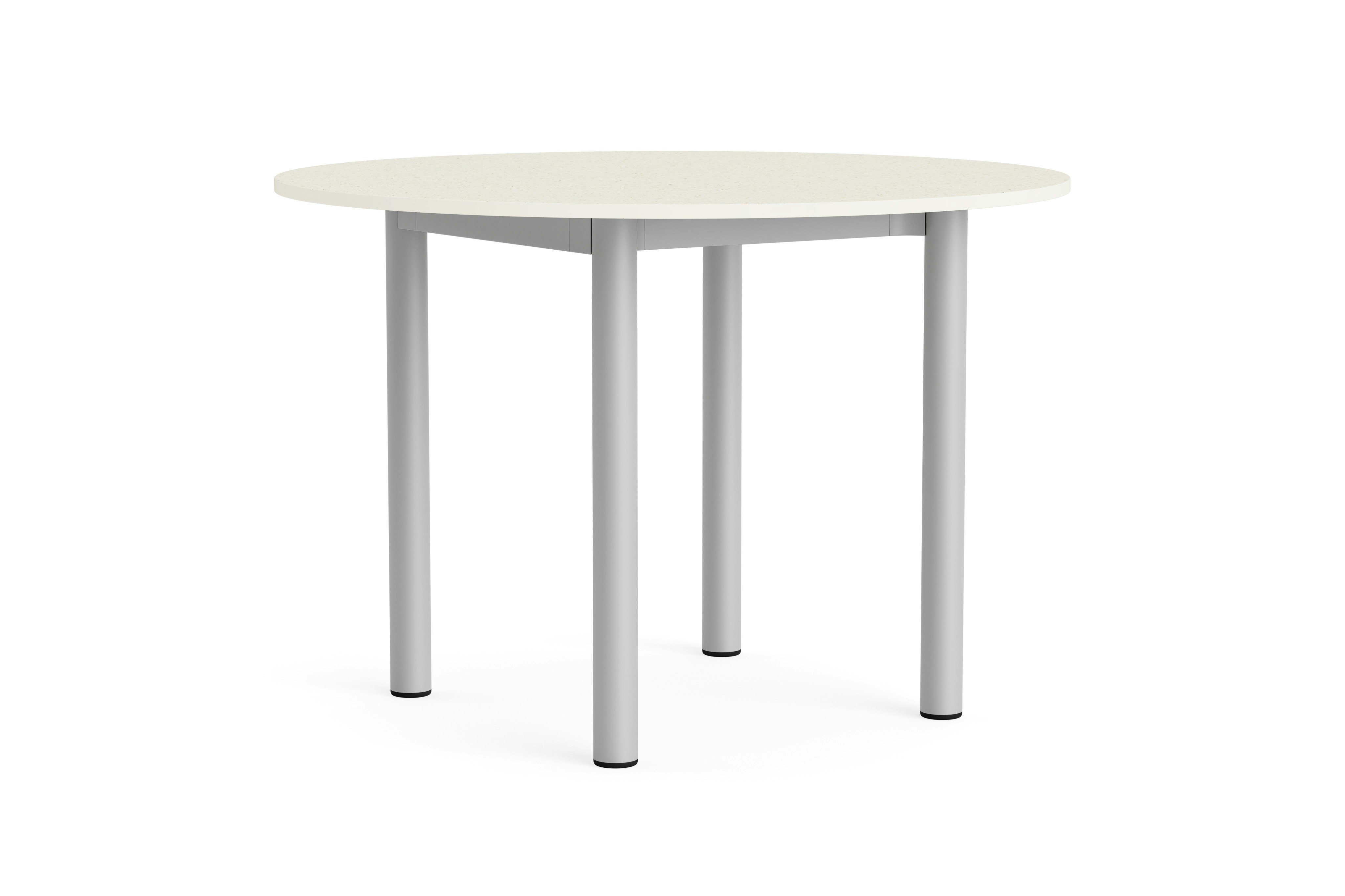 Annex round table with silver legs and light grey top, front-facing on white background.