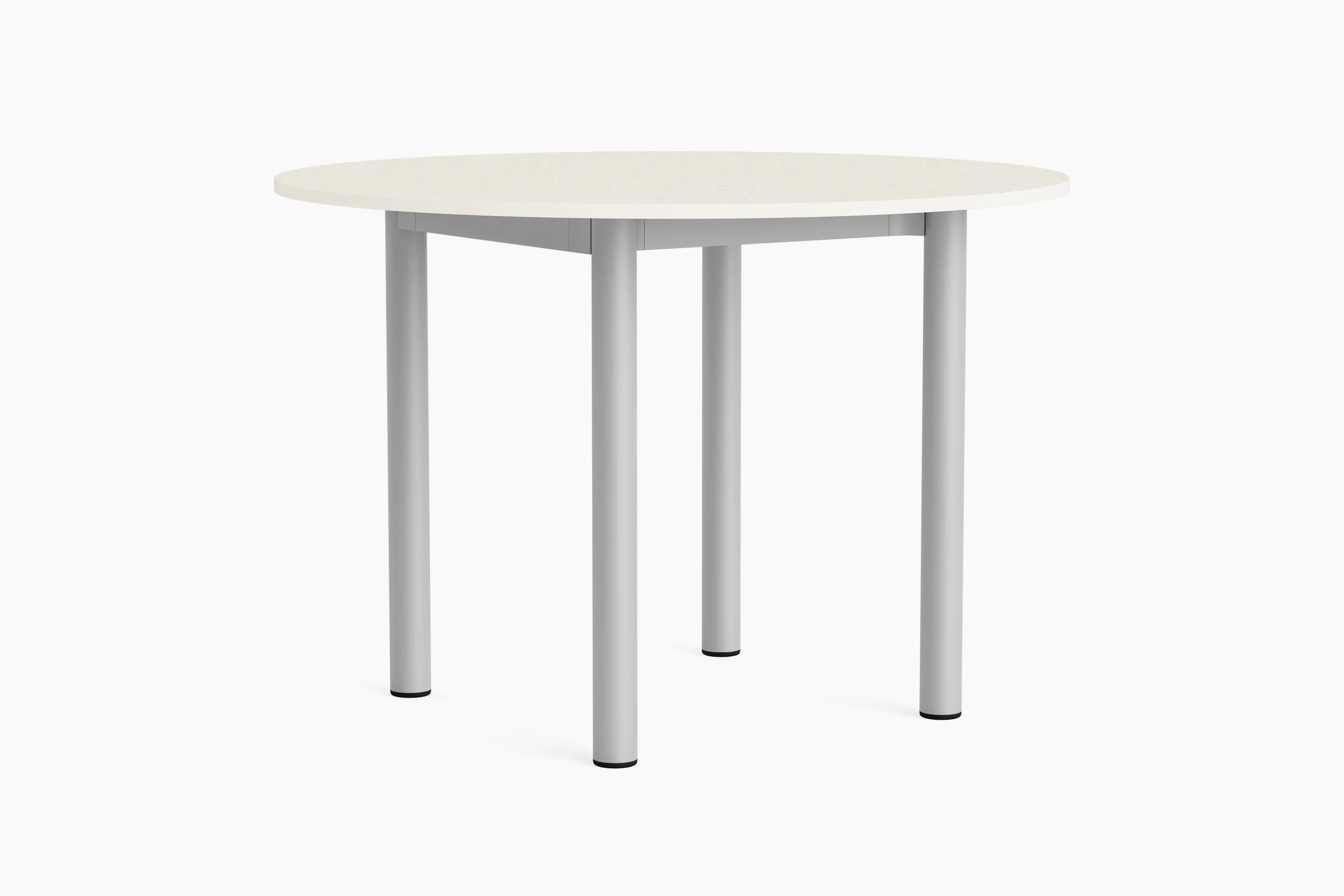 Annex round table with silver legs and light grey top, front-facing on white background.
