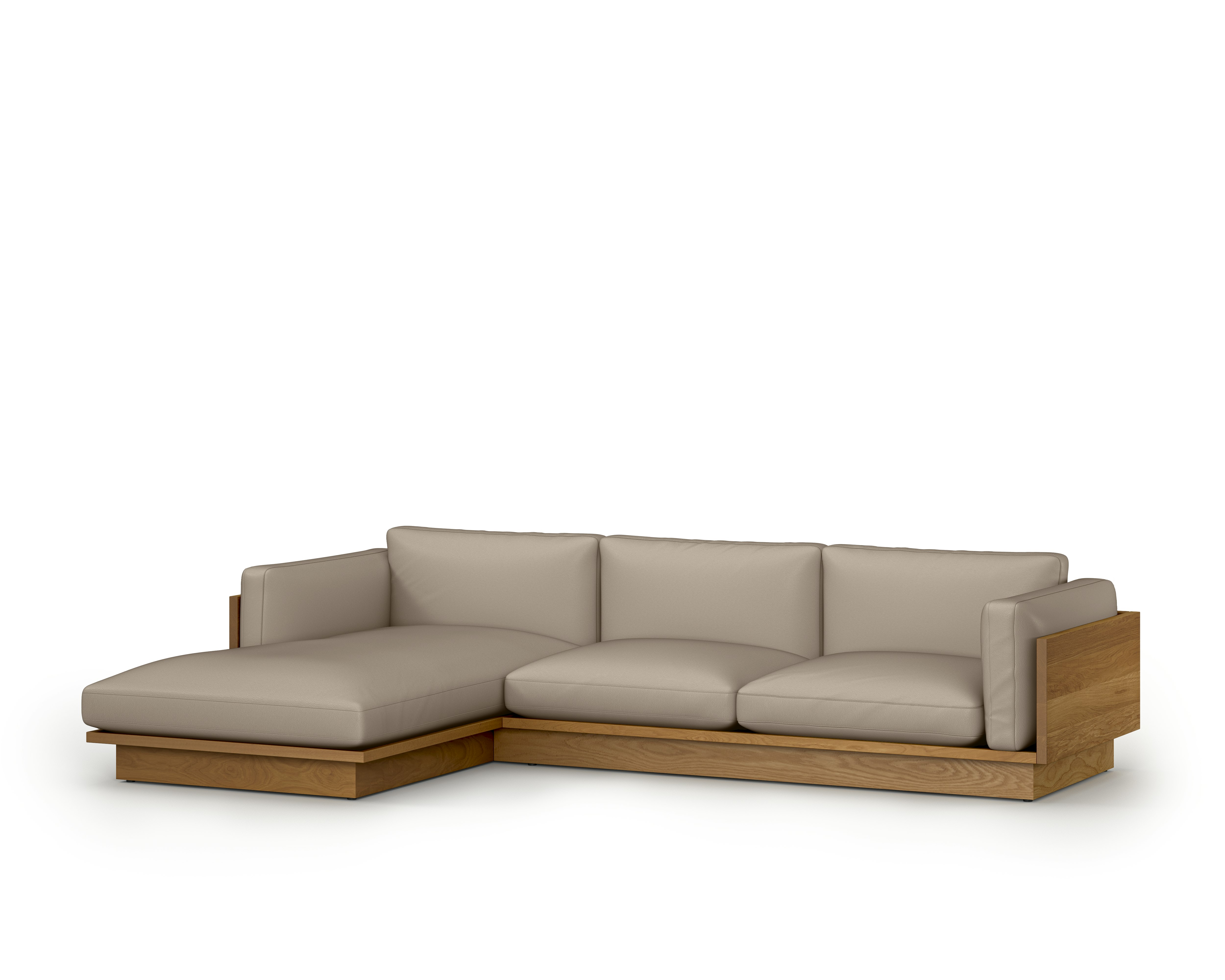 Pawson Drift Chaise Sectional - Left, Raise Leather, Gesso, White Oak