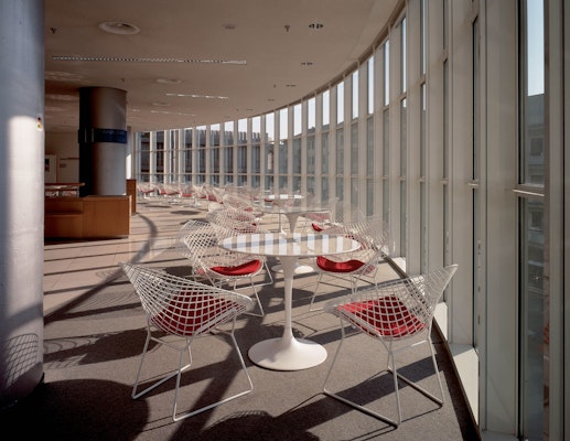 Knoll white Bertoia Diamond Chair and marble Saarinen Table