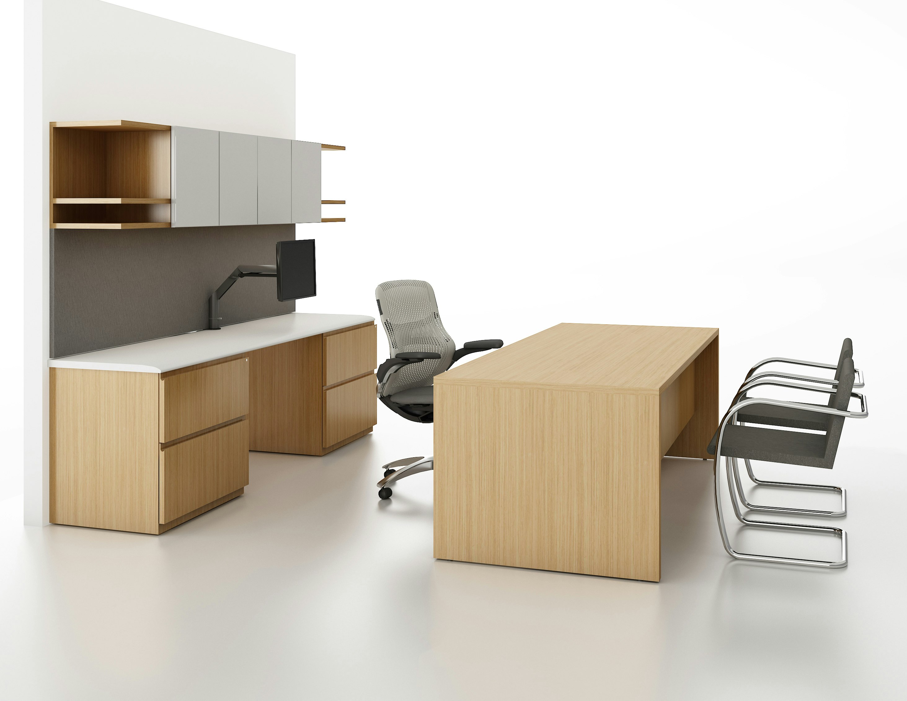 Reff Profiles overhead with open ends desk with recessed gable