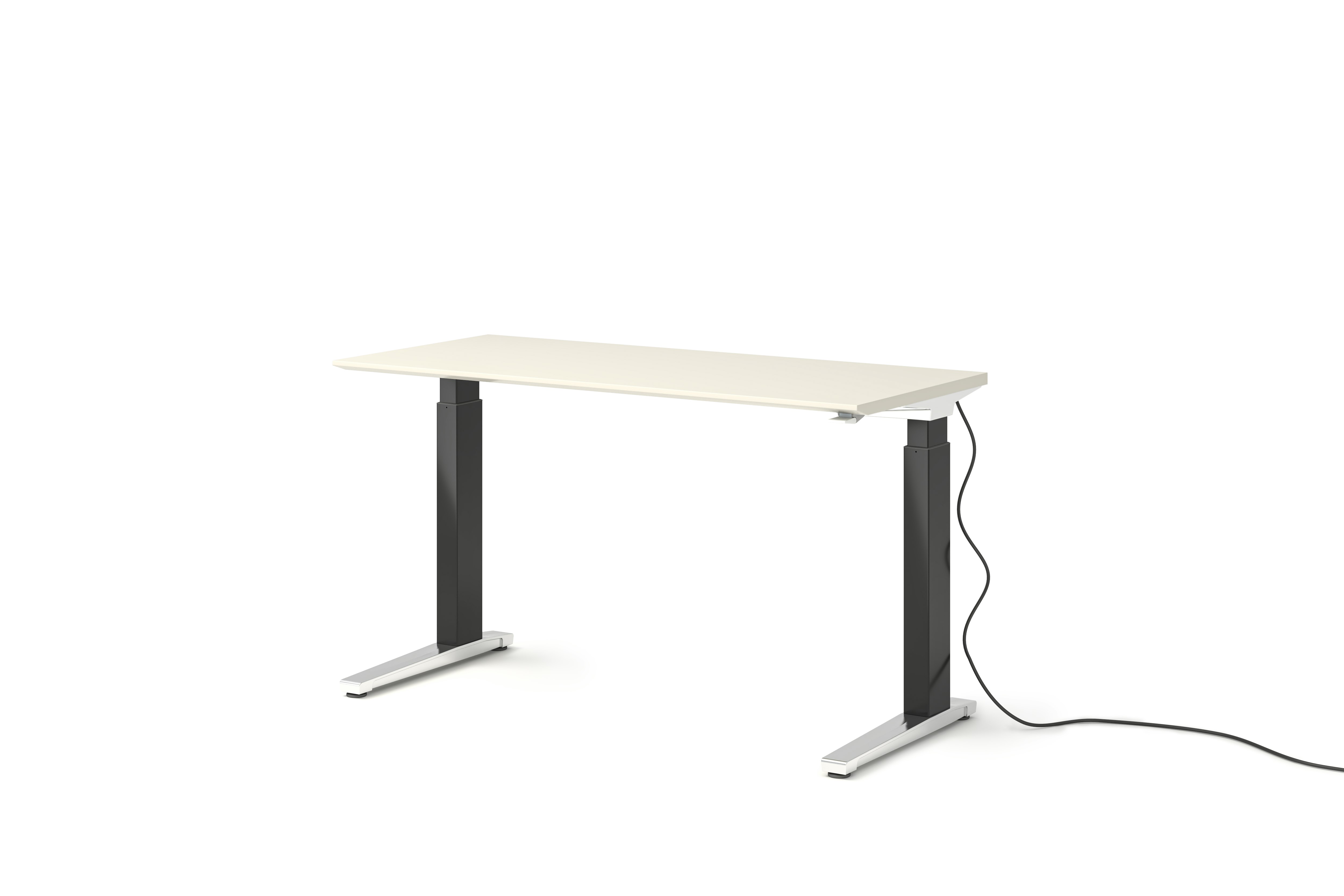 Renew Sit-To-Stand Desk - 23x52,  White Laminate,  Graphite Satin,  Polished Aluminum,  Standard Power