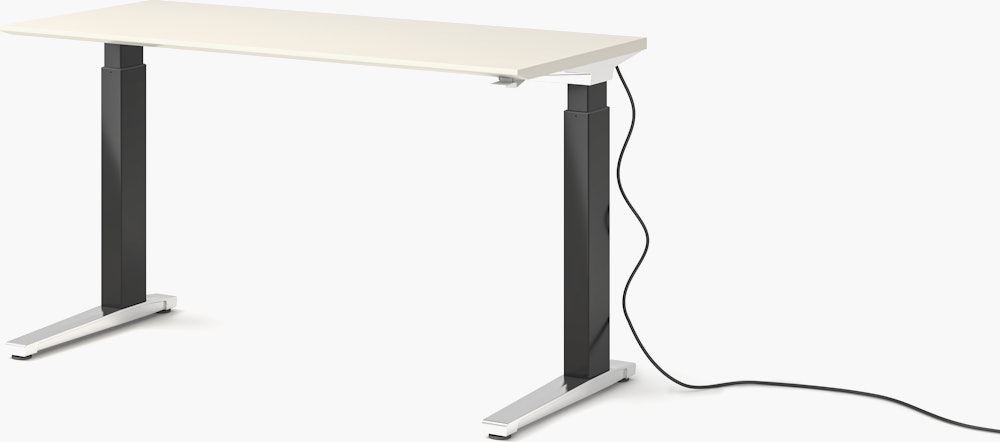 Renew Sit-To-Stand Desk - 23x52,  White Laminate,  Graphite Satin,  Polished Aluminum,  Standard Power