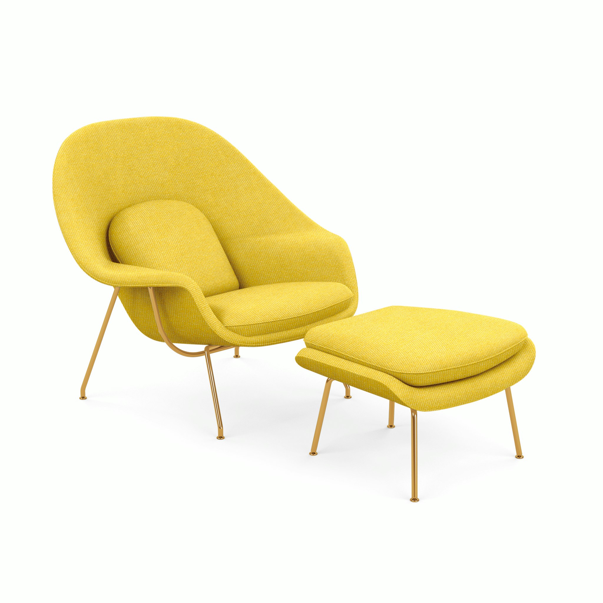 Womb Chair  and  Ottoman - Standard,  Prestini,  Yellow and White,  Gold