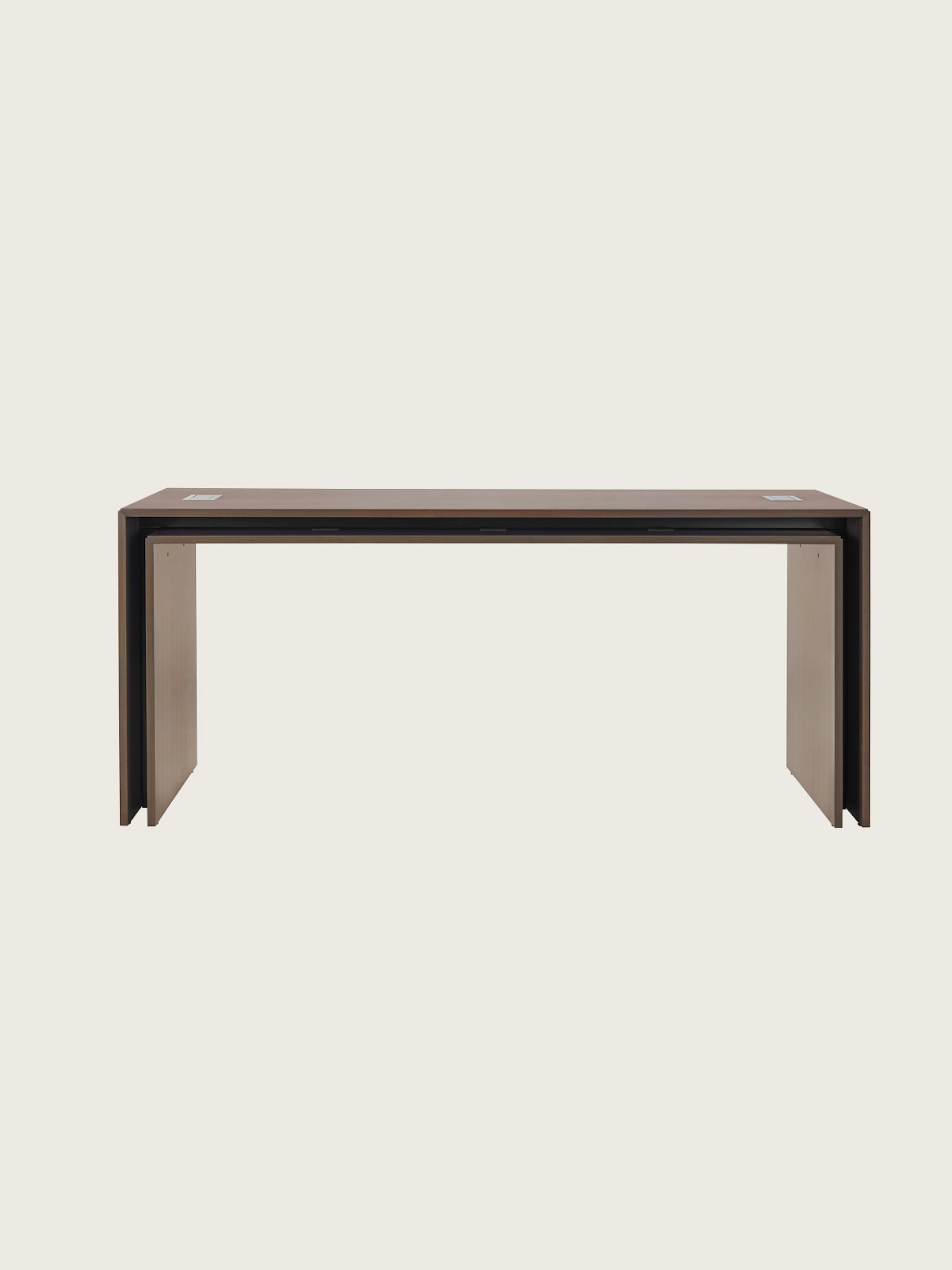 A rectangular Peer Table in a dark wood finish, viewed from the front.