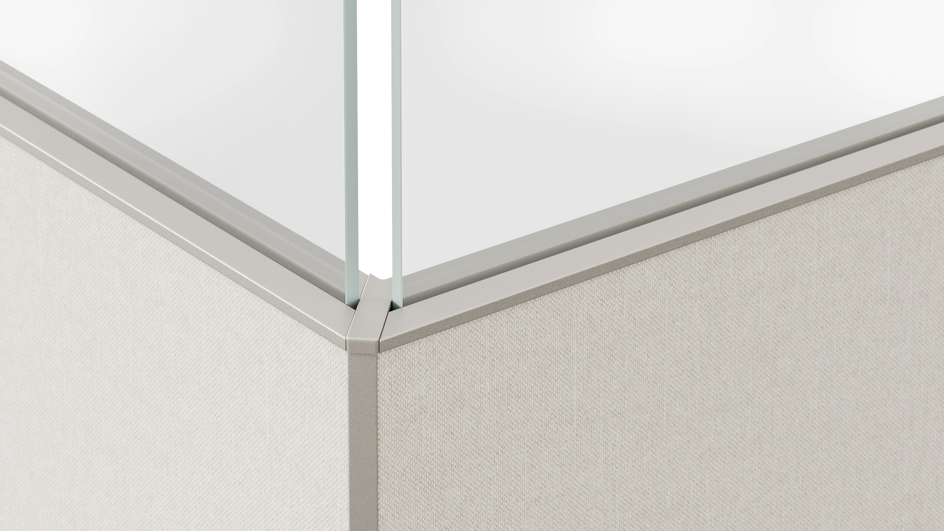 Detail rendering shows a top view of the joints of system panels as well as the detail of how glass add ups attach into the panels.