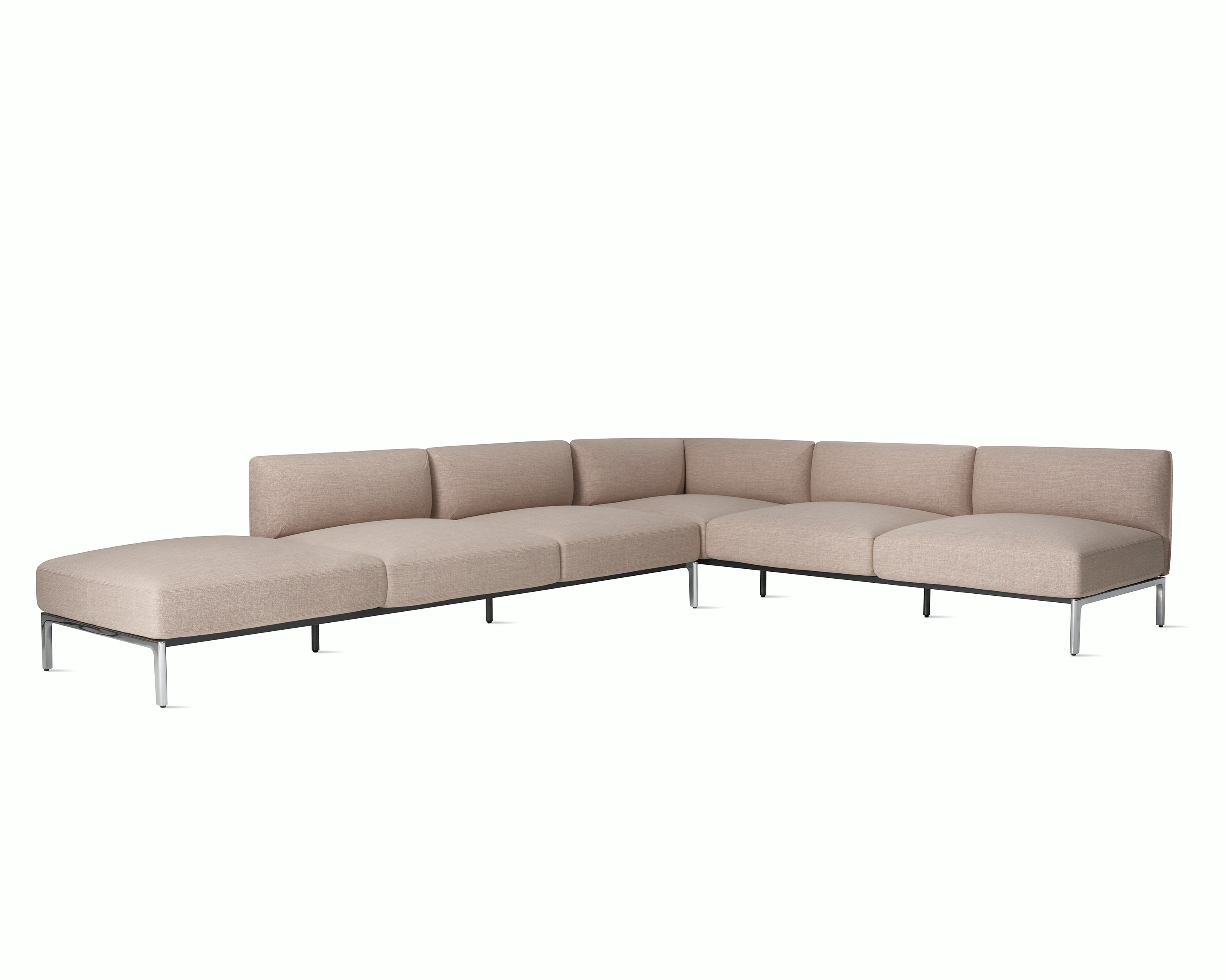 Angle view pink Mimo Modular Seating configuration on white background.