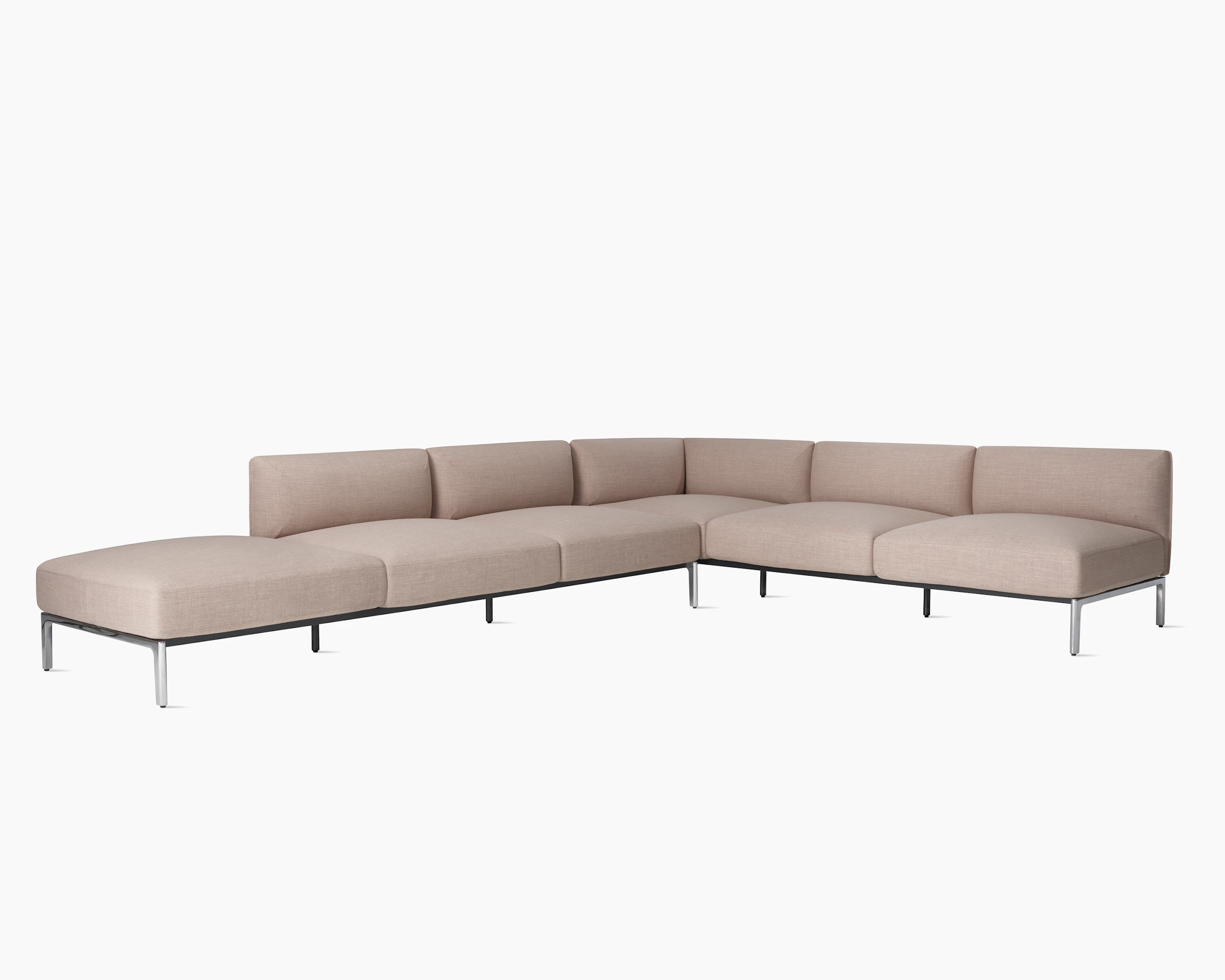 Angle view pink Mimo Modular Seating configuration on white background.