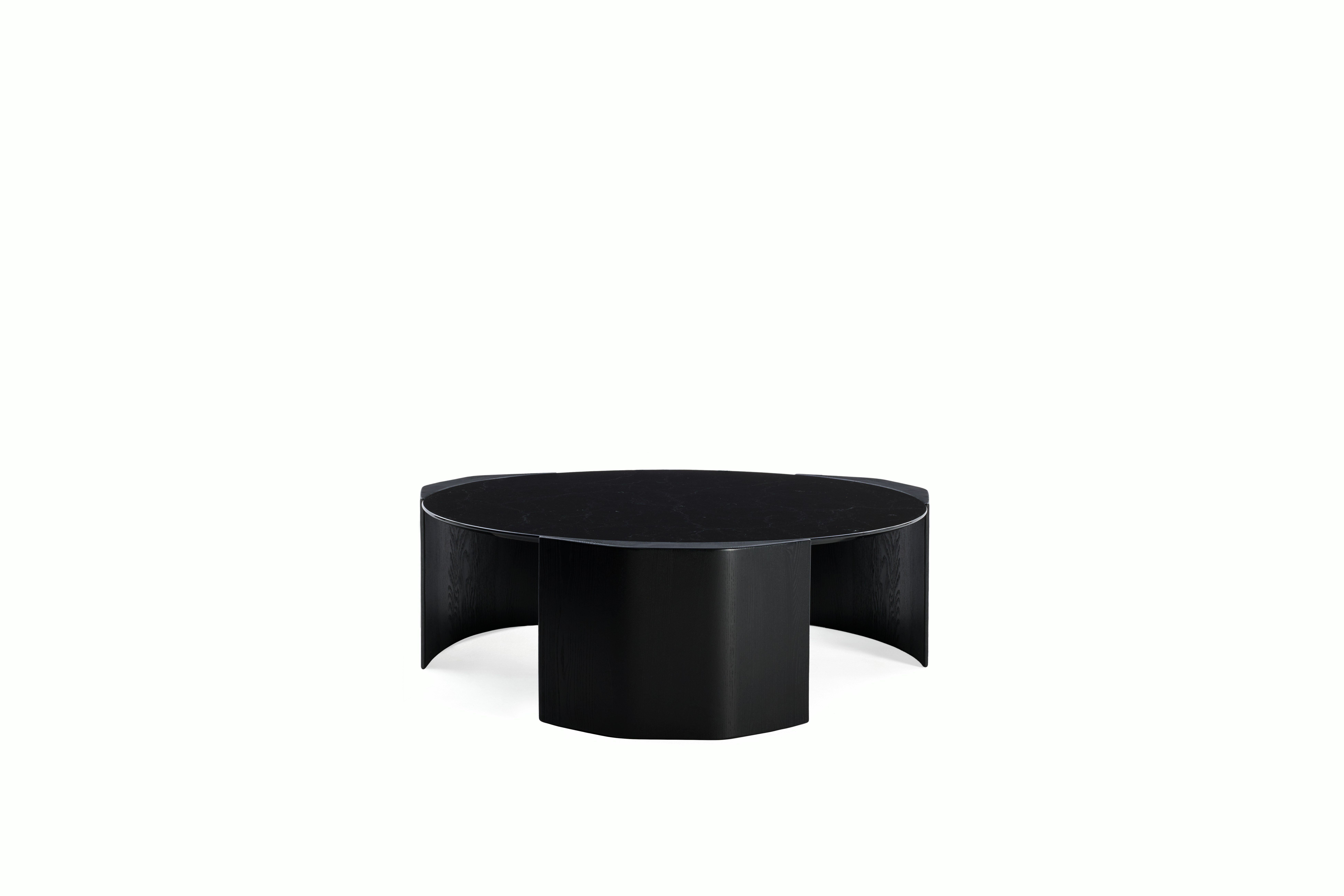 Atlason Organic Slab Coffee Table - Circle, 48", Nero Marquina Marble, Black Ash