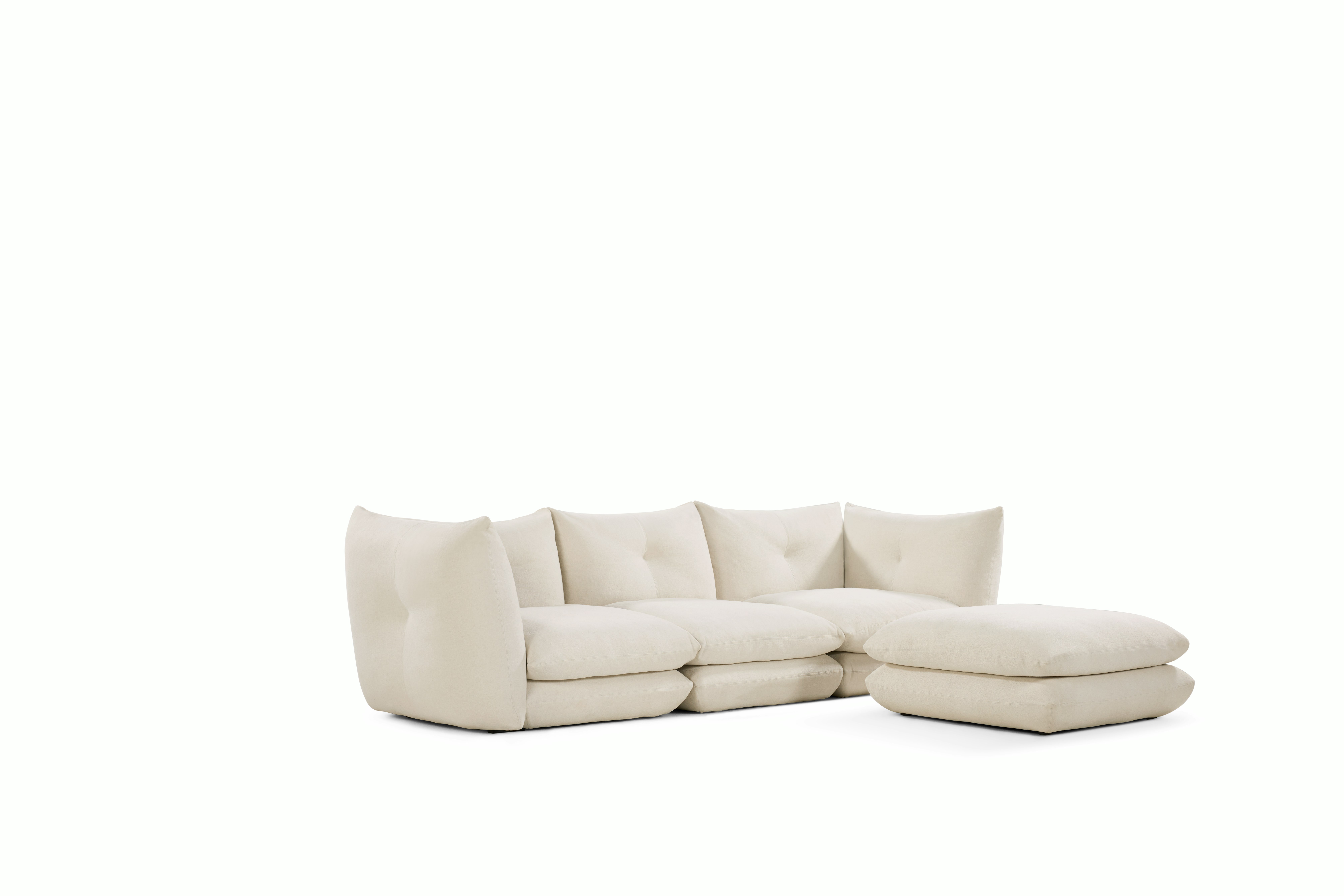 Perron Pillo Sectional - Three Seater with Ottoman, Standard, Haven, Ivory