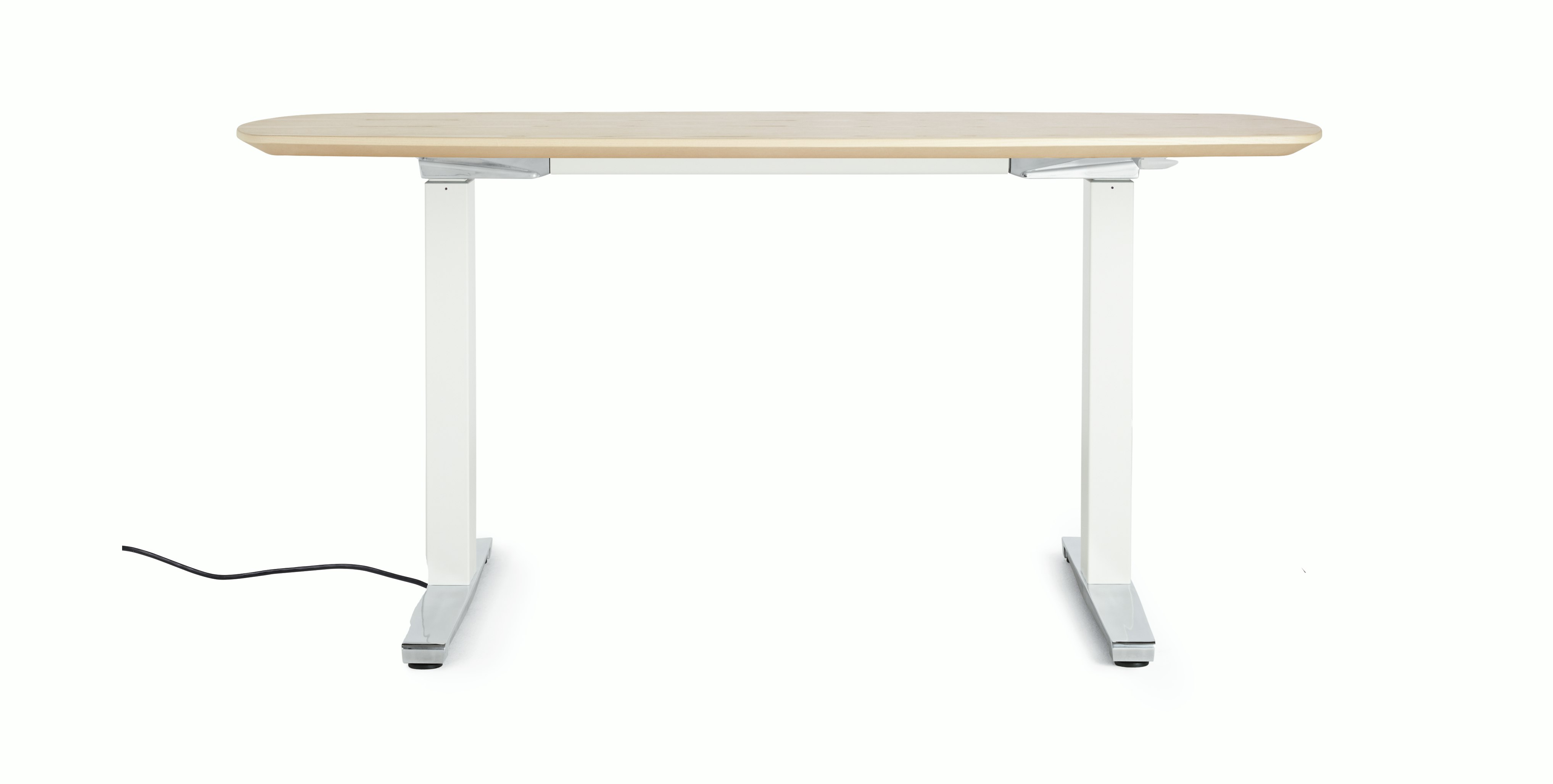 Renew Executive S2S Desk 29x58, Veneer White Ash, White / Polished Aluminum, Simple Cover, Hidden Power