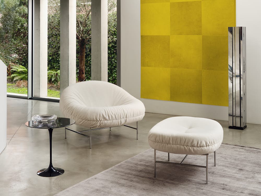 Bun Lounge Chair and Ottoman in Haven Ivory