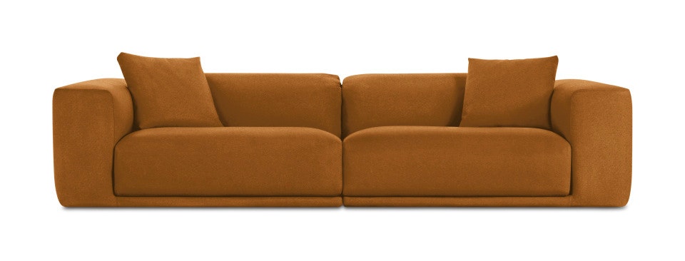 A Kelston Sofa in Camel viewed from the front.