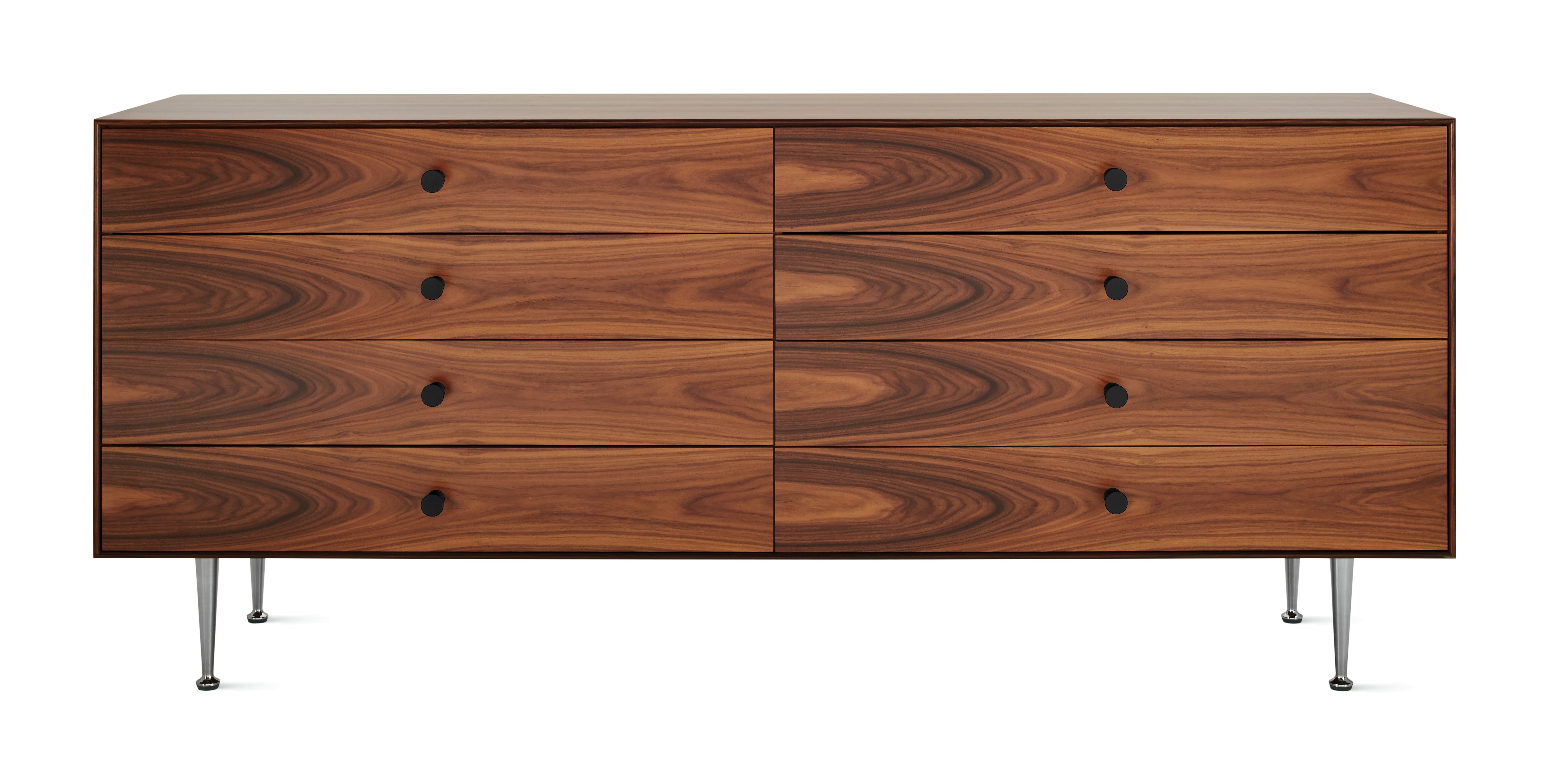 A Nelson Thin Edge Double Dresser in Palisander and Black viewed from the front.