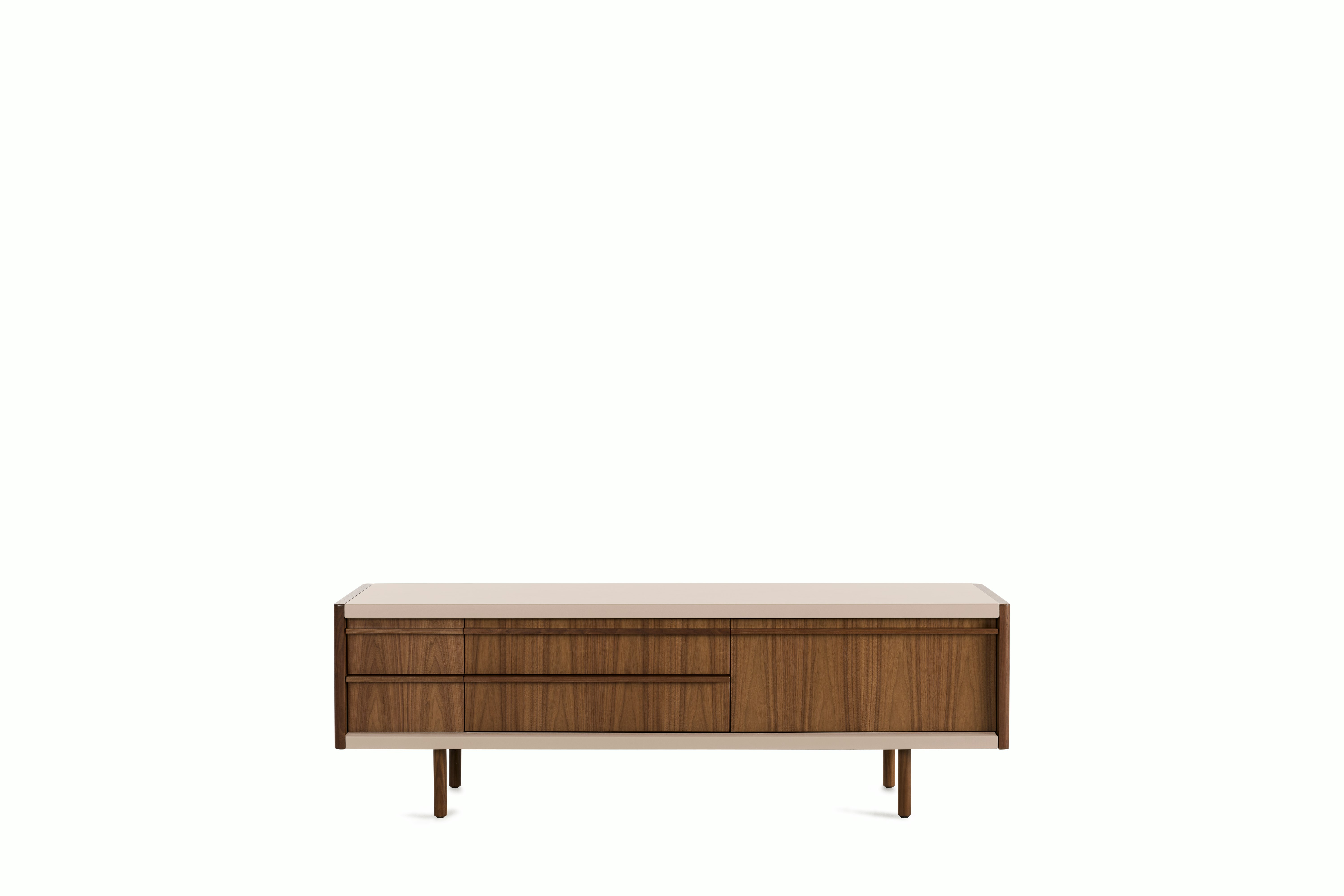 New Canaan Media Unit - Walnut, Bristol Leather, Champagne
