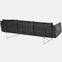 Wireframe Sofa three seater with black leather cushions and black frame.