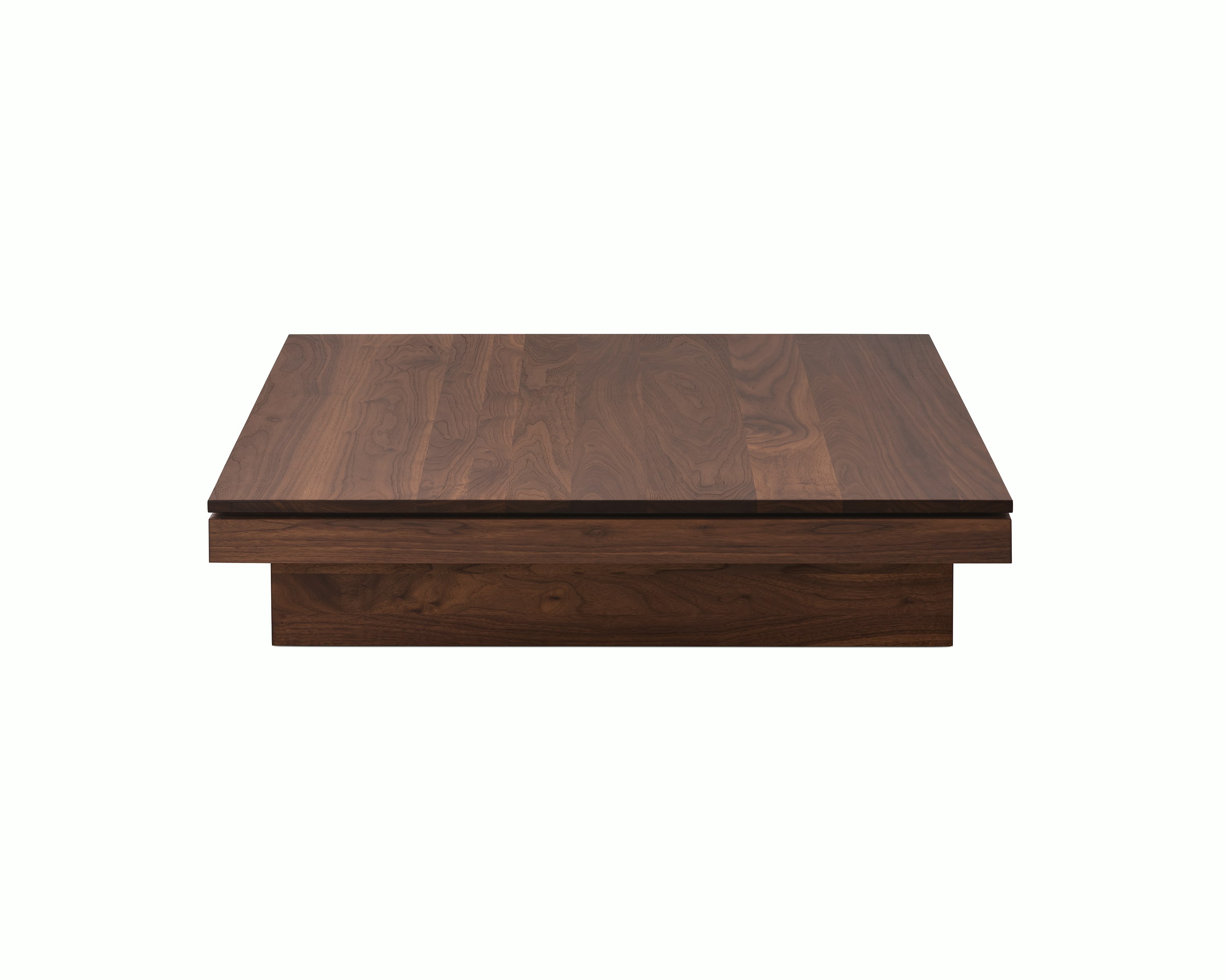 Pawson Drift Coffee Table with walnut base and top, viewed from the front.
