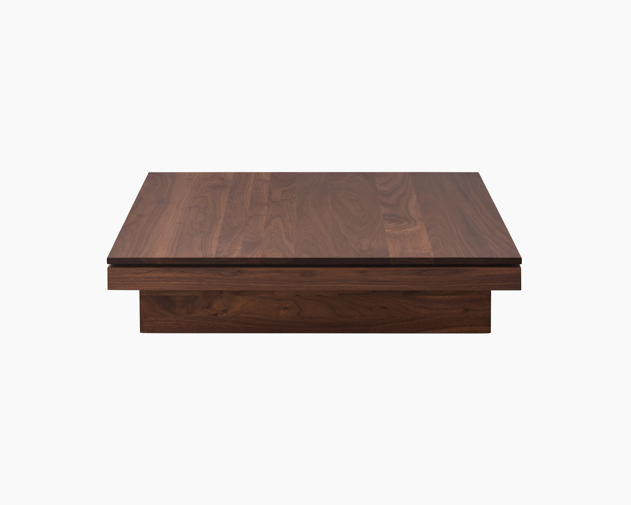 Pawson Drift Coffee Table with walnut base and top, viewed from the front.