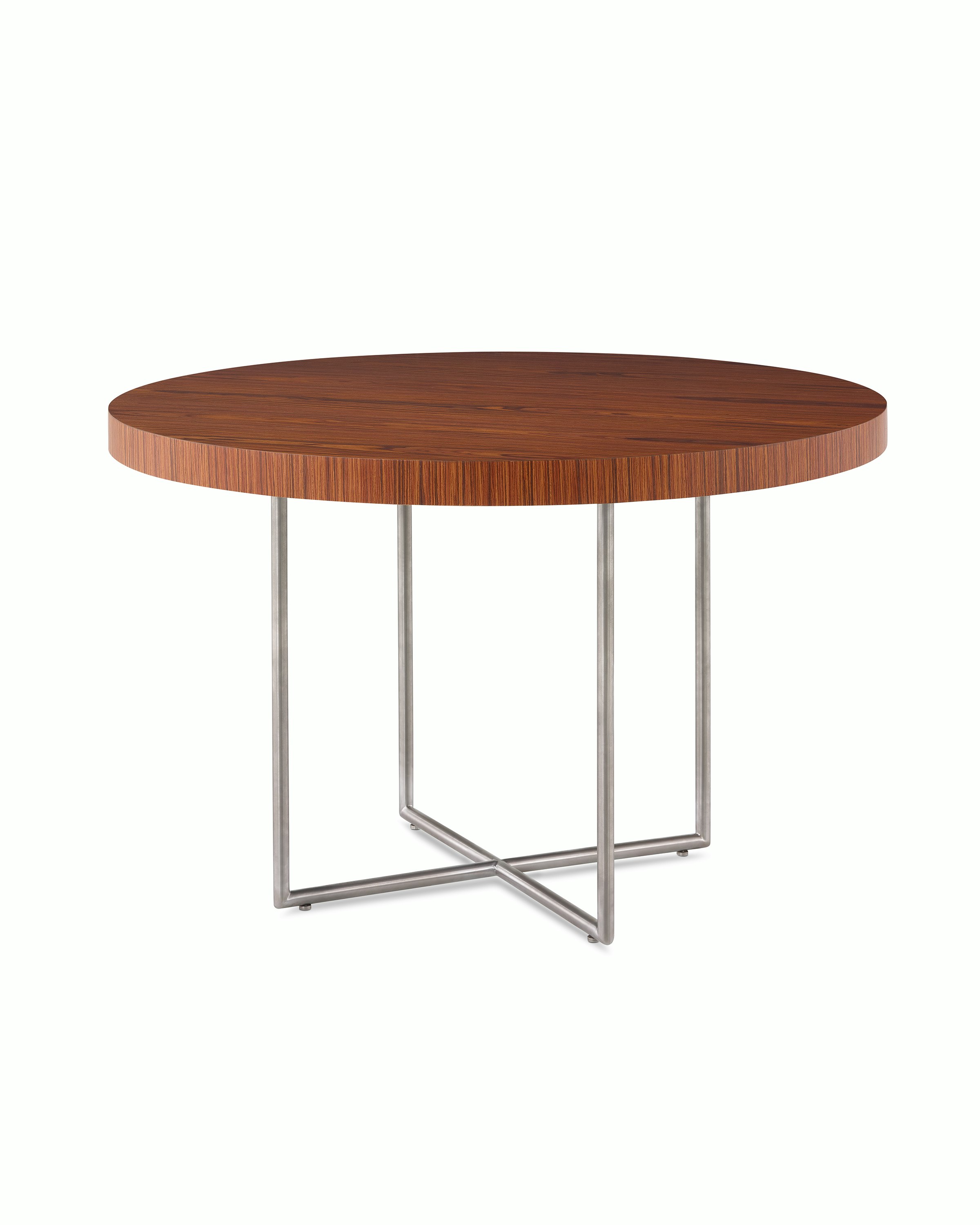 A Domino Table with a wood top and metal base.