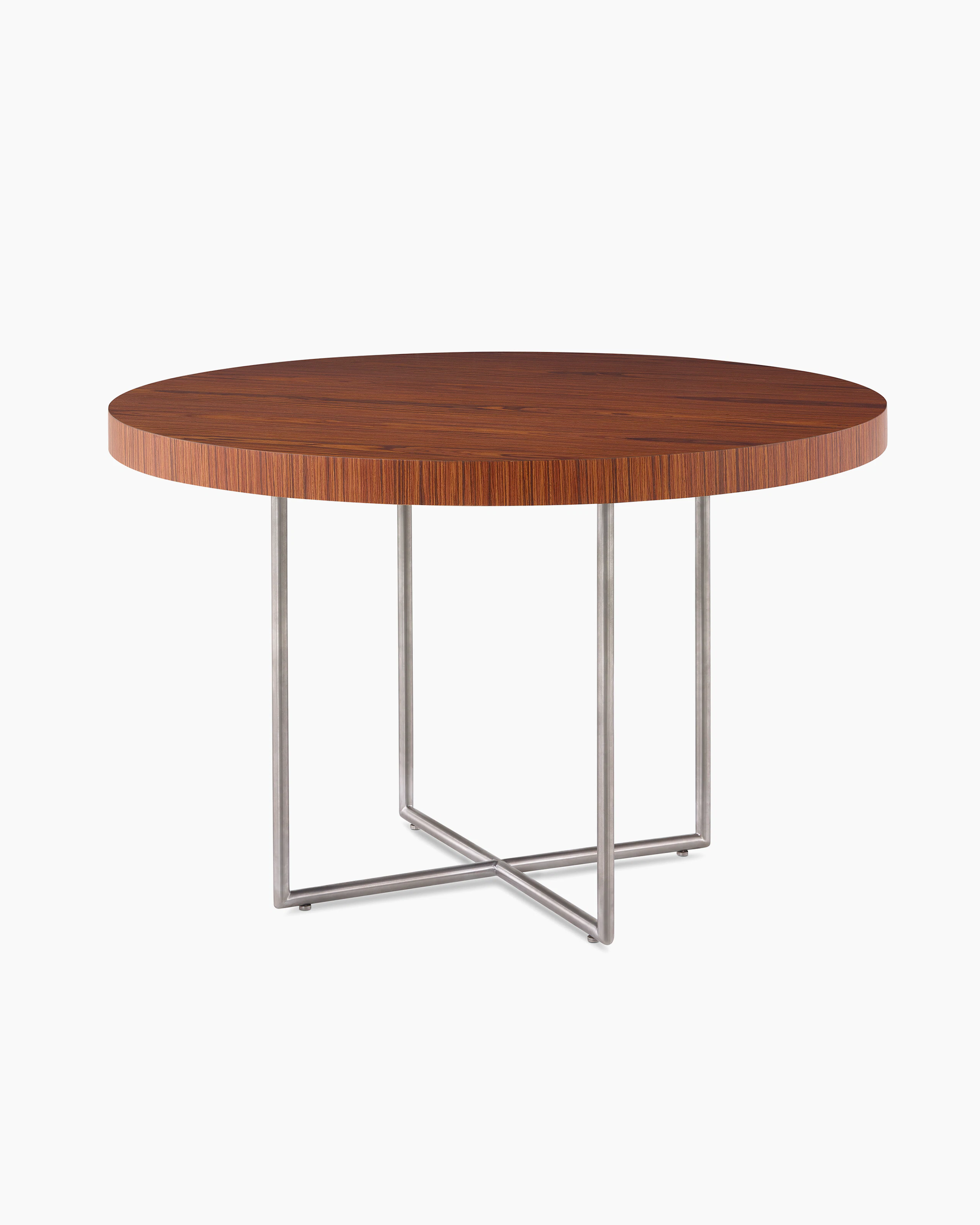 A Domino Table with a wood top and metal base.