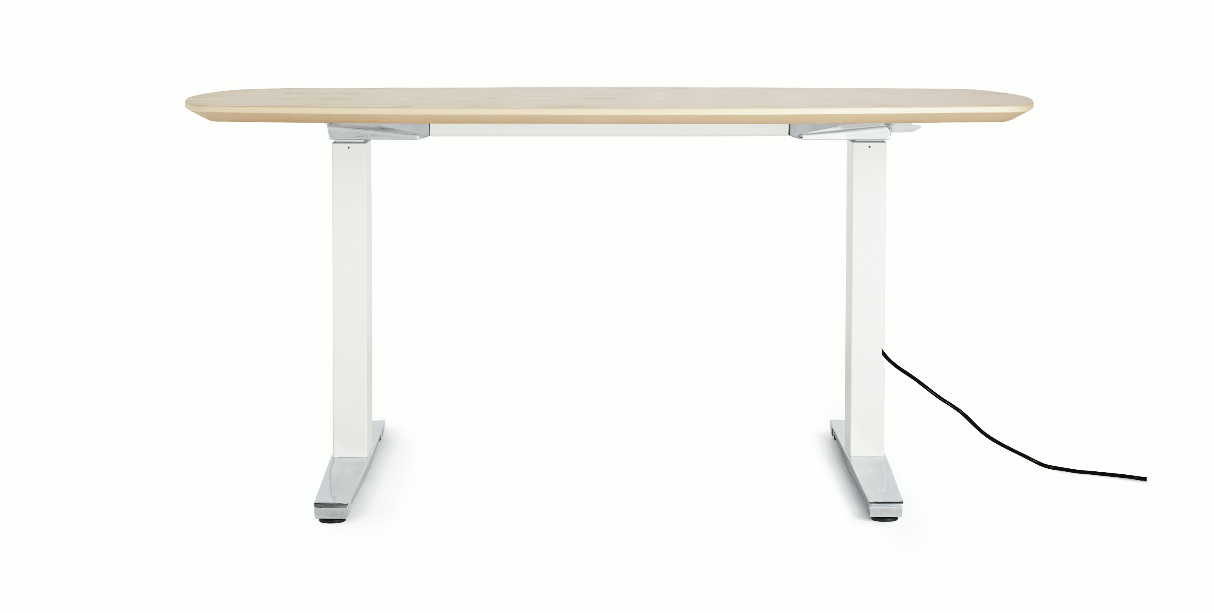 Renew Executive S2S Desk 29x58, Veneer White Ash, White / Polished Aluminum, Simple Cover, Standard Power