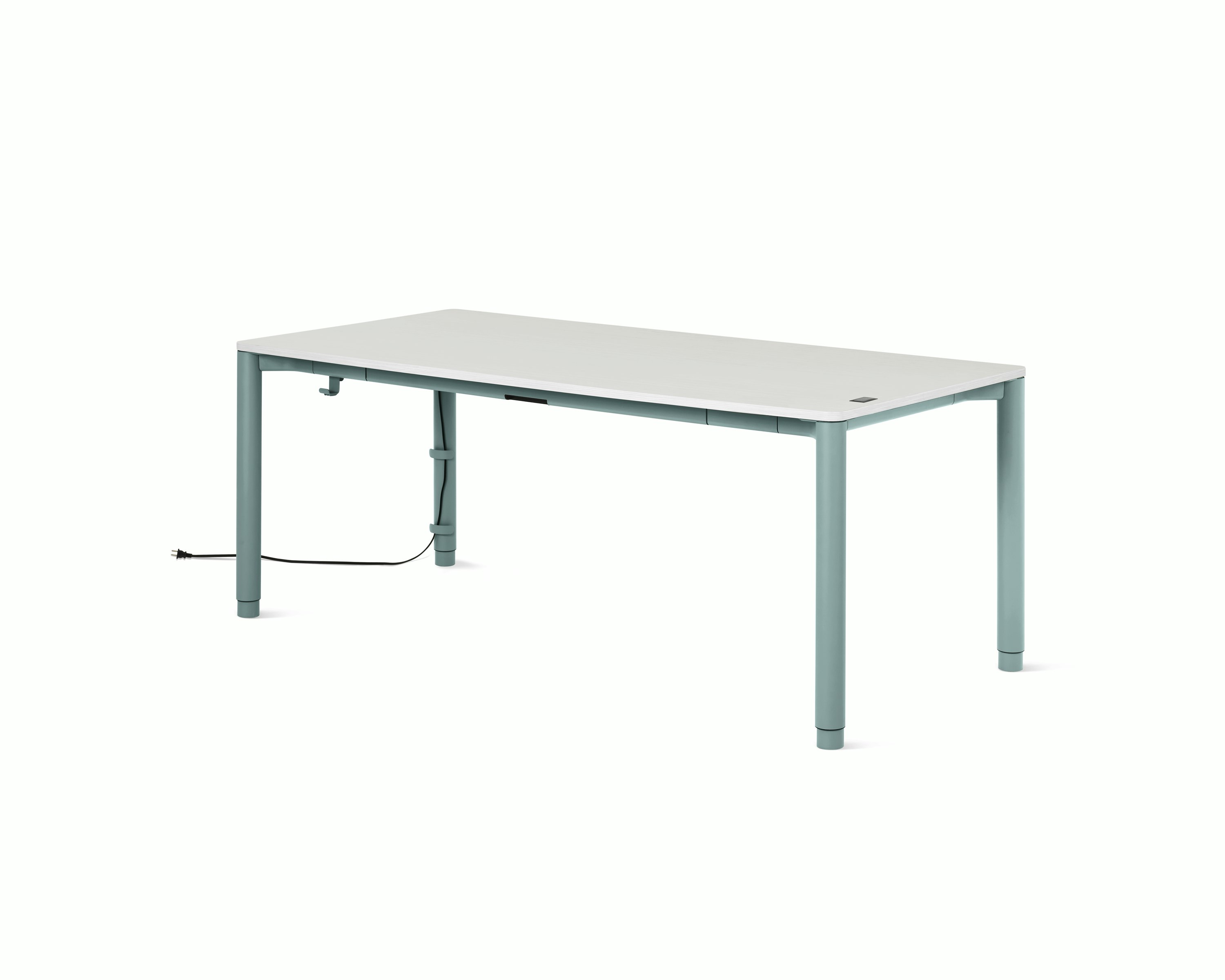 Spout S2S Table - 36" x 72"",  Laminate Studio White,  Glacier,  With Cable Tray,  With Storage Drawer,  Standard Height"