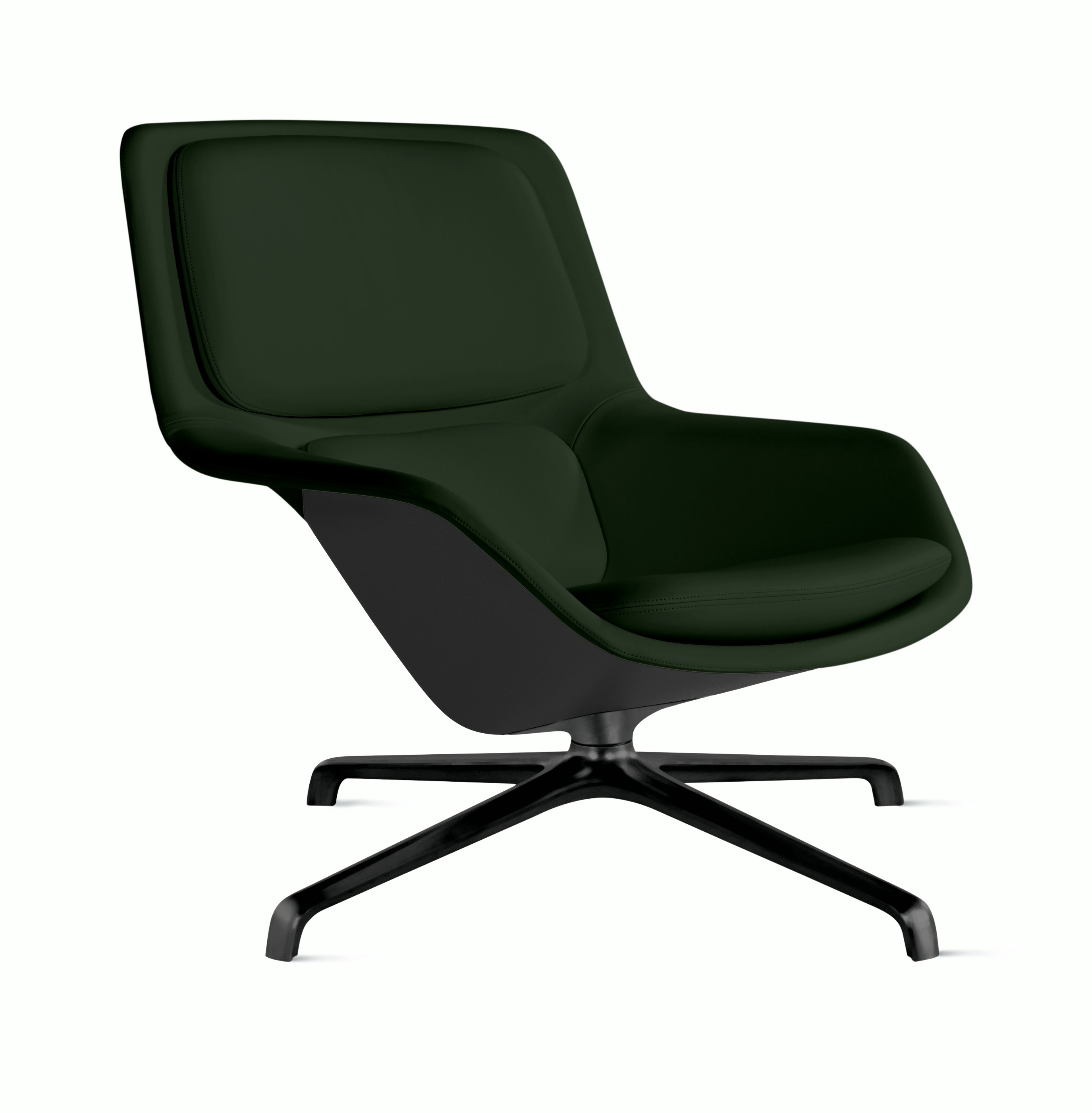 Striad Lounge Chair in Mid Back,  4-Star Swivel Base Black,  Prone Leather,  Vine with Black Shell