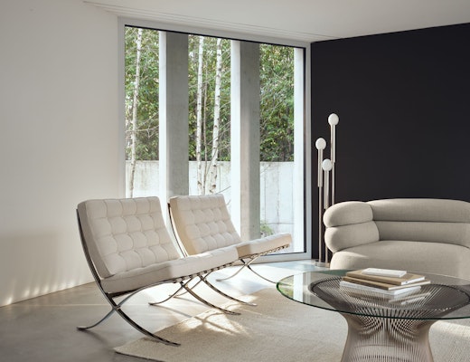 Barcelona Chairs with Platner Coffee Table and Biboni Sofa Barcelona Chairs Platner Coffee Table Biboni Sofa