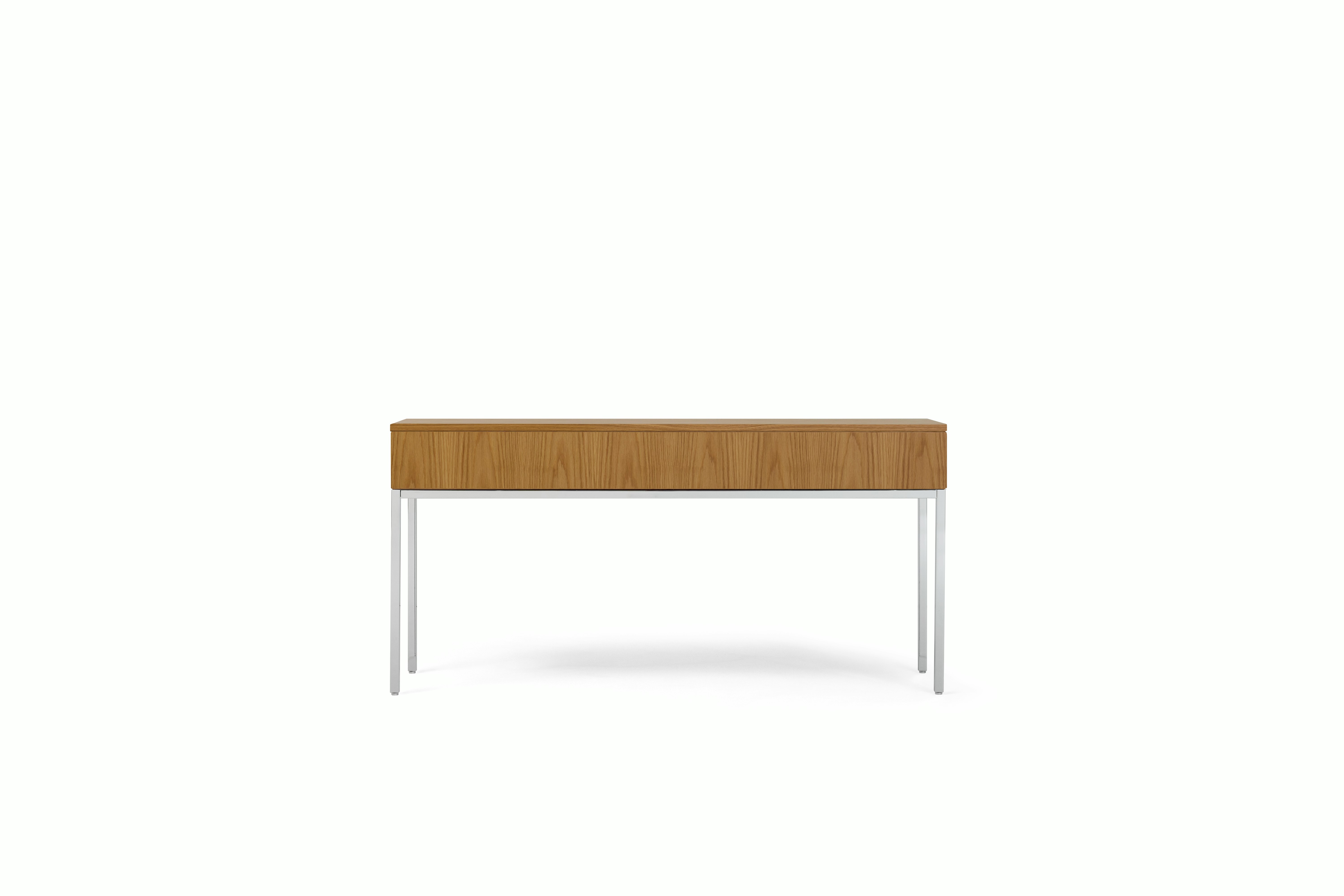 A Knoll Chermayeff Console Table in Oak viewed from behind.