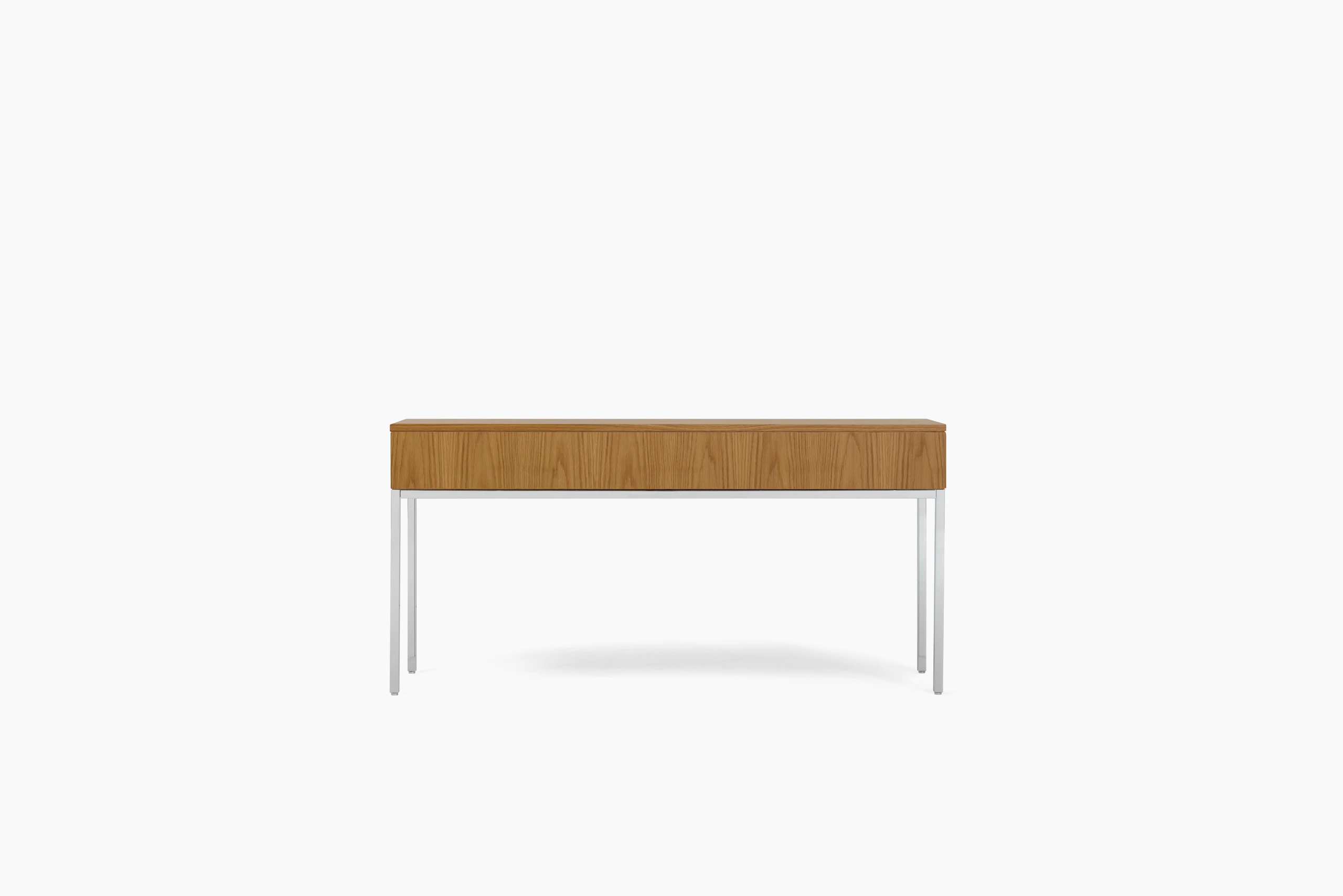 A Knoll Chermayeff Console Table in Oak viewed from behind.