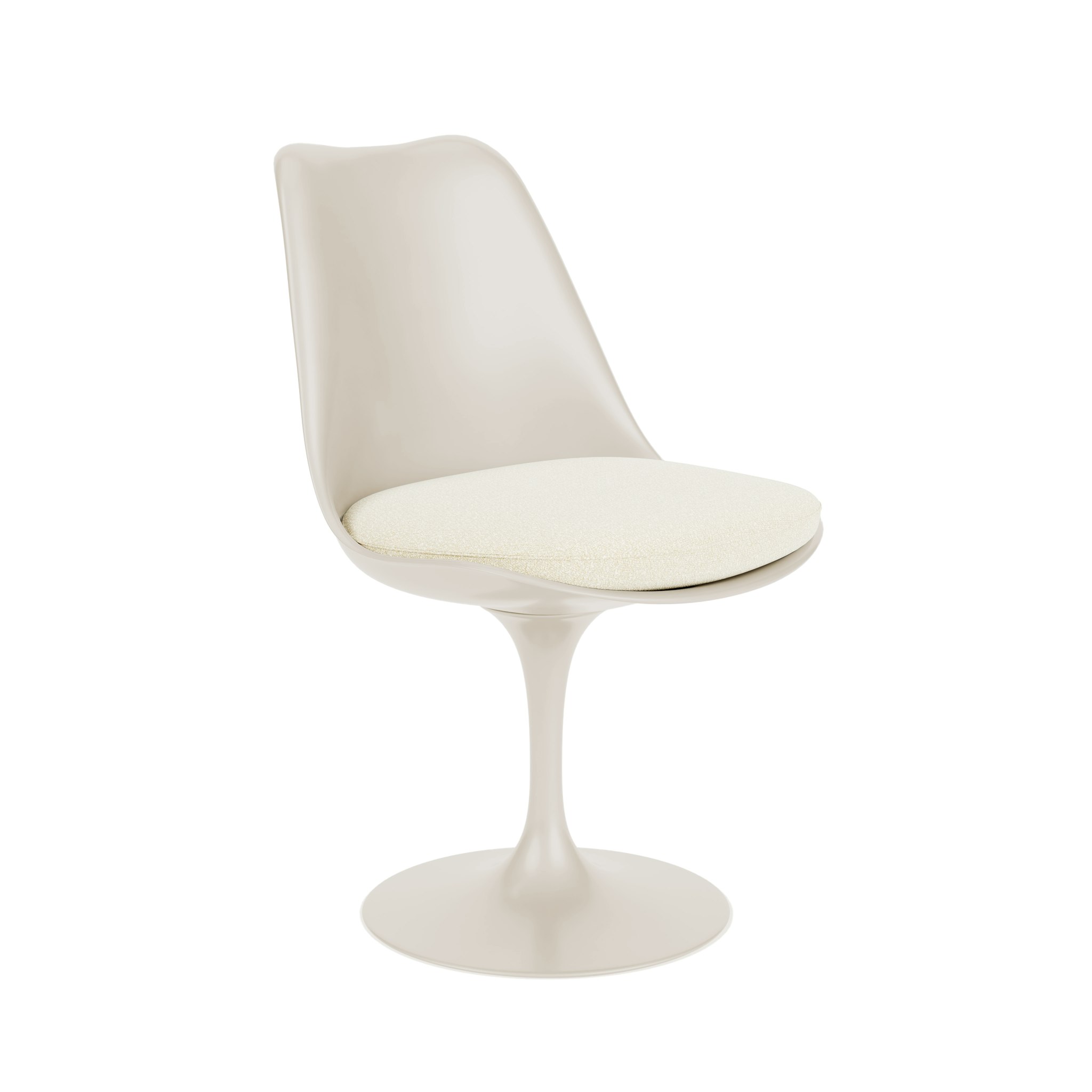 A Tulip Chair Armless in pearl and cream viewed from an angle