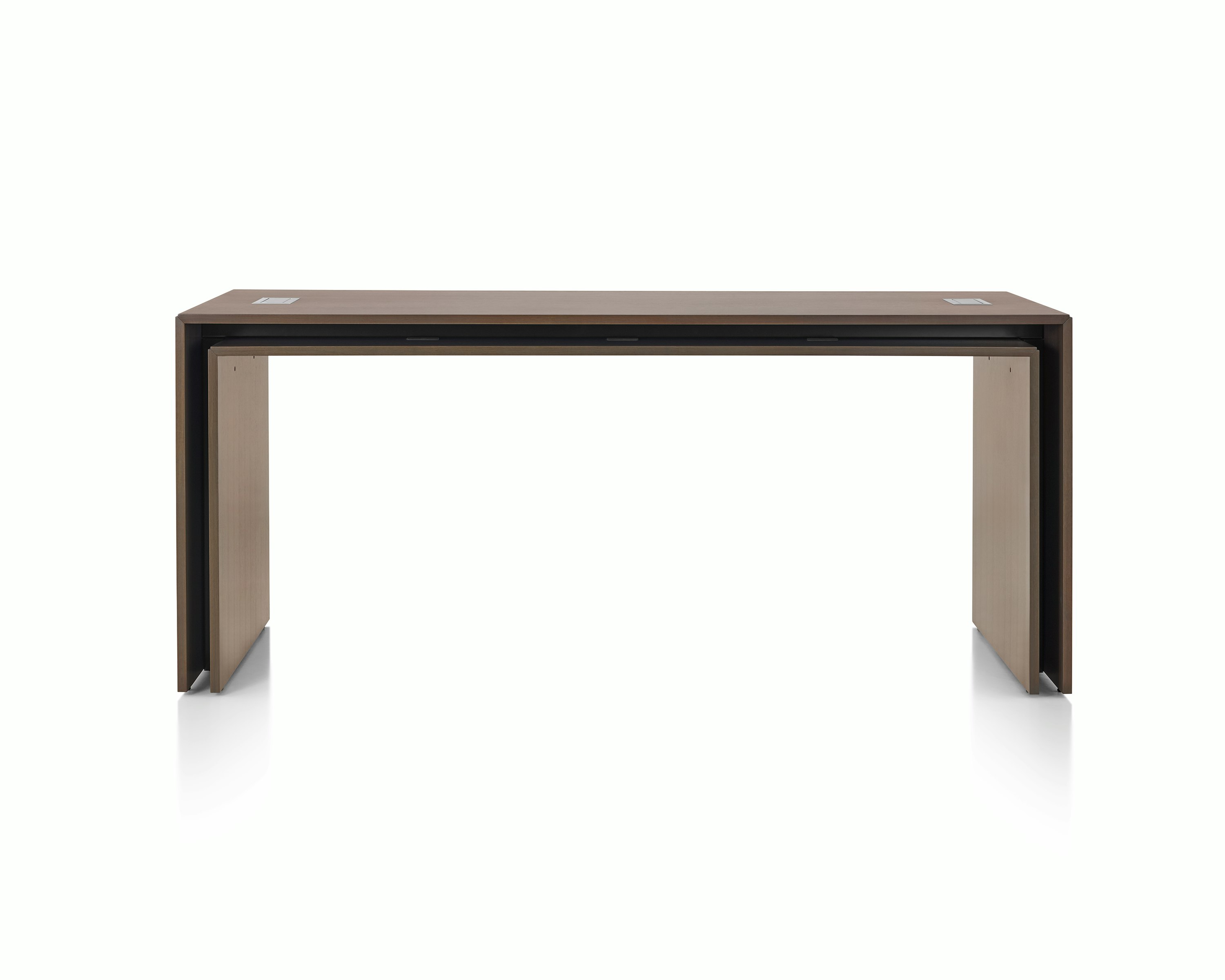 A rectangular Peer Table in a dark wood finish, viewed from the front.