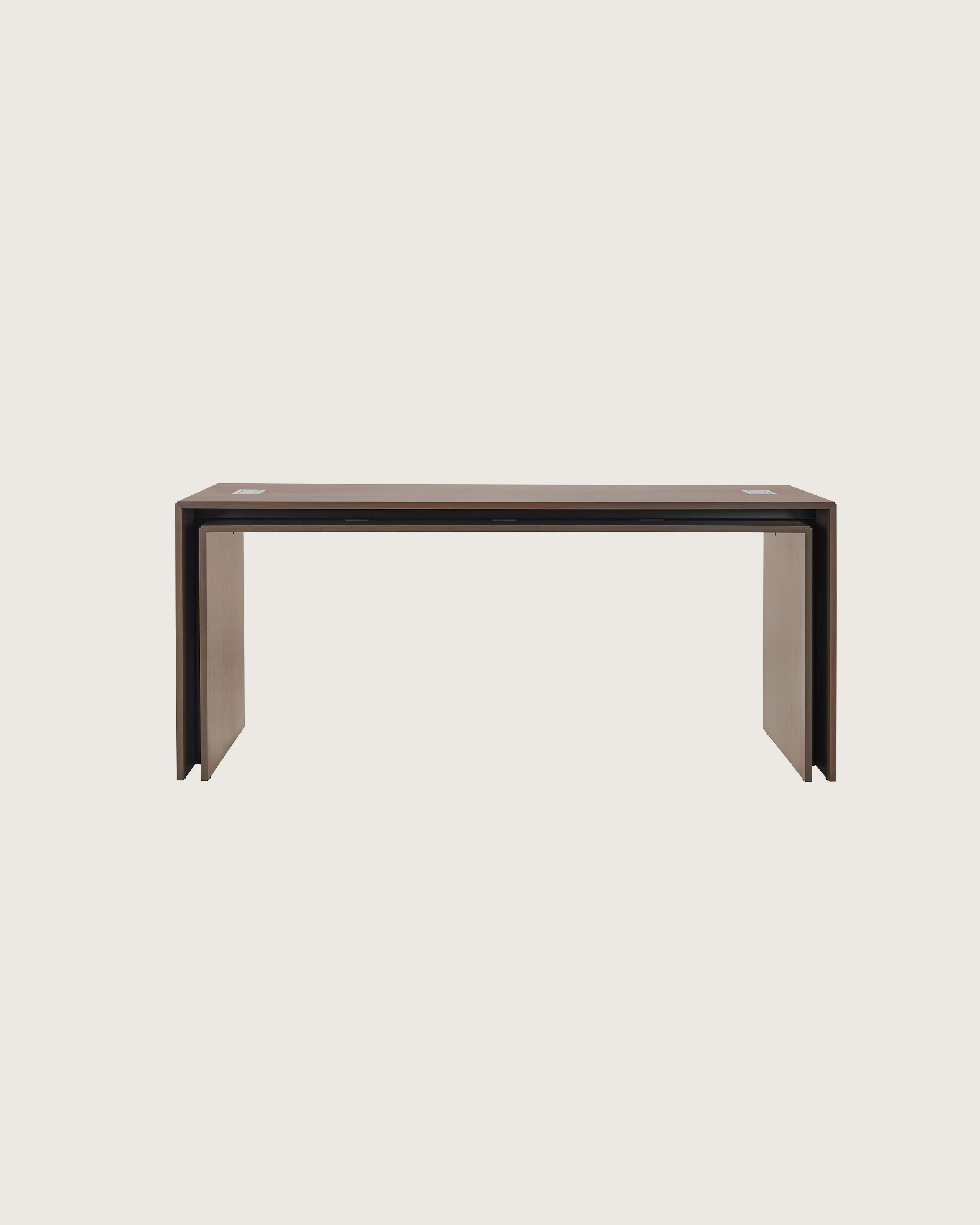 A rectangular Peer Table in a dark wood finish, viewed from the front.
