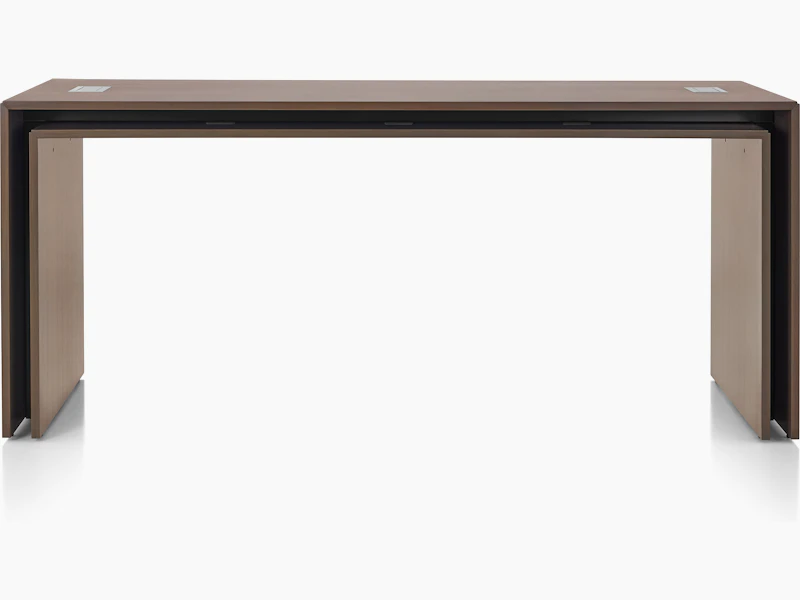 A rectangular Peer Table in a dark wood finish, viewed from the front.