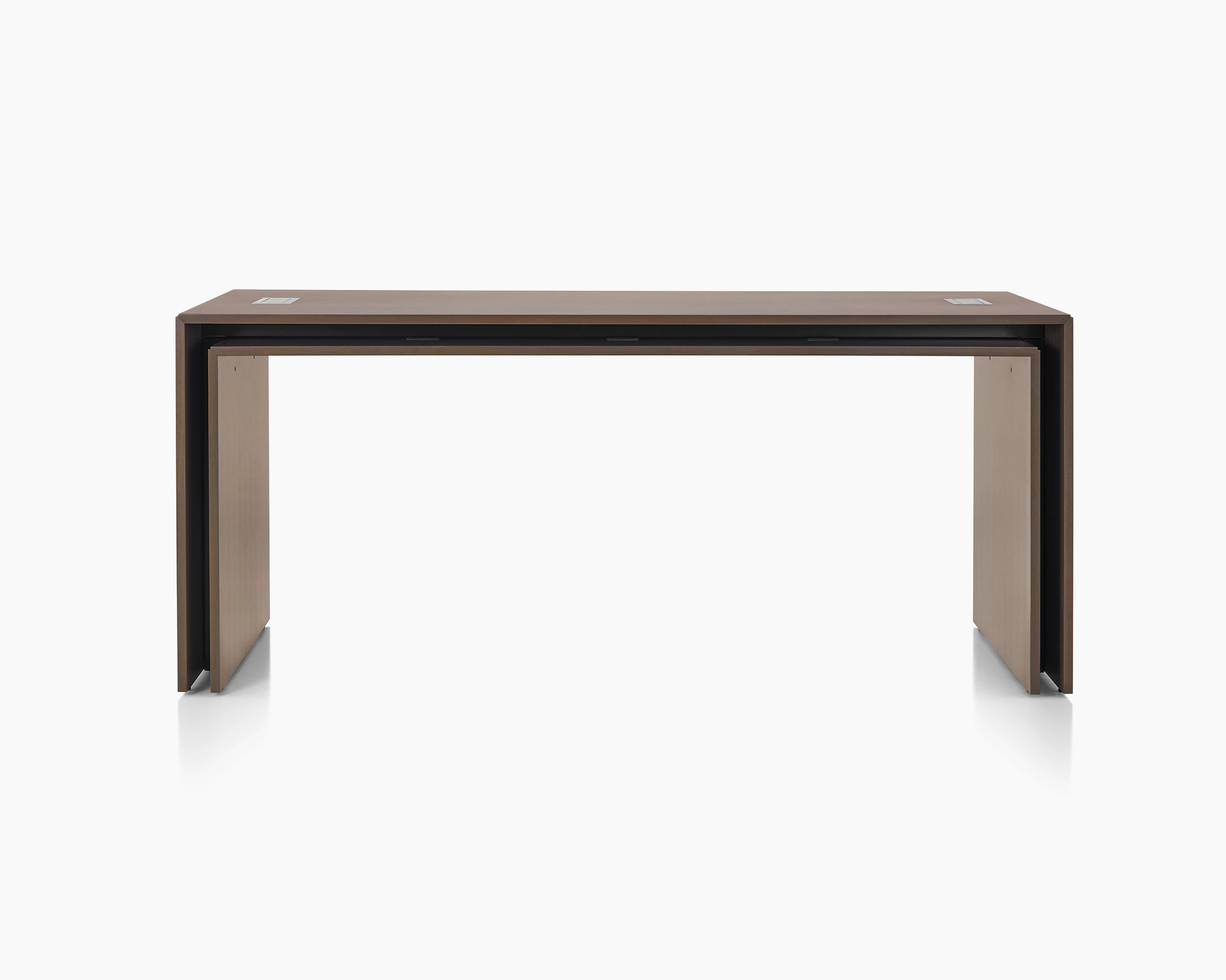 A rectangular Peer Table in a dark wood finish, viewed from the front.