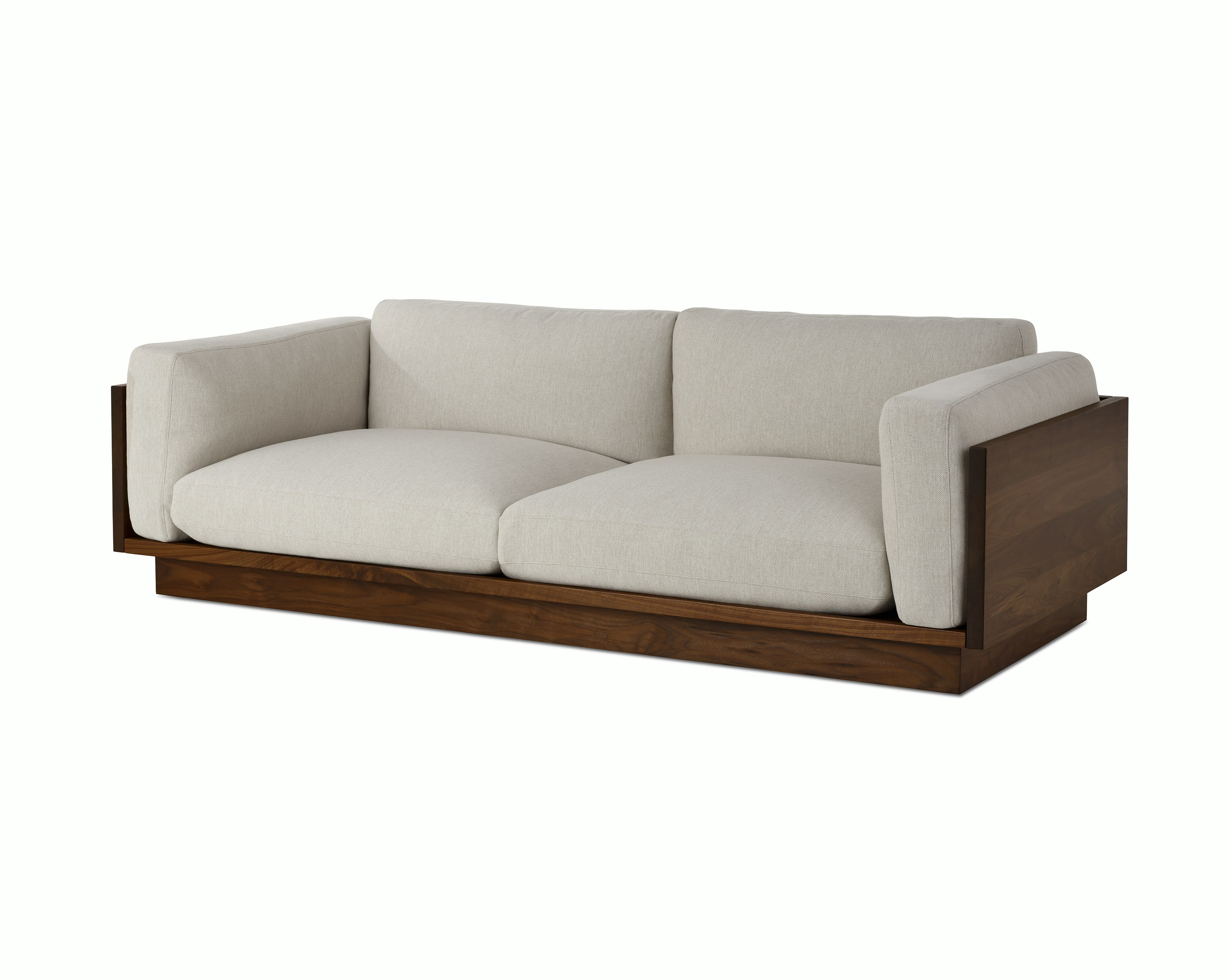 Pawson Drift Sofa 93" in walnut and grey cushions (Mode Clavicle)