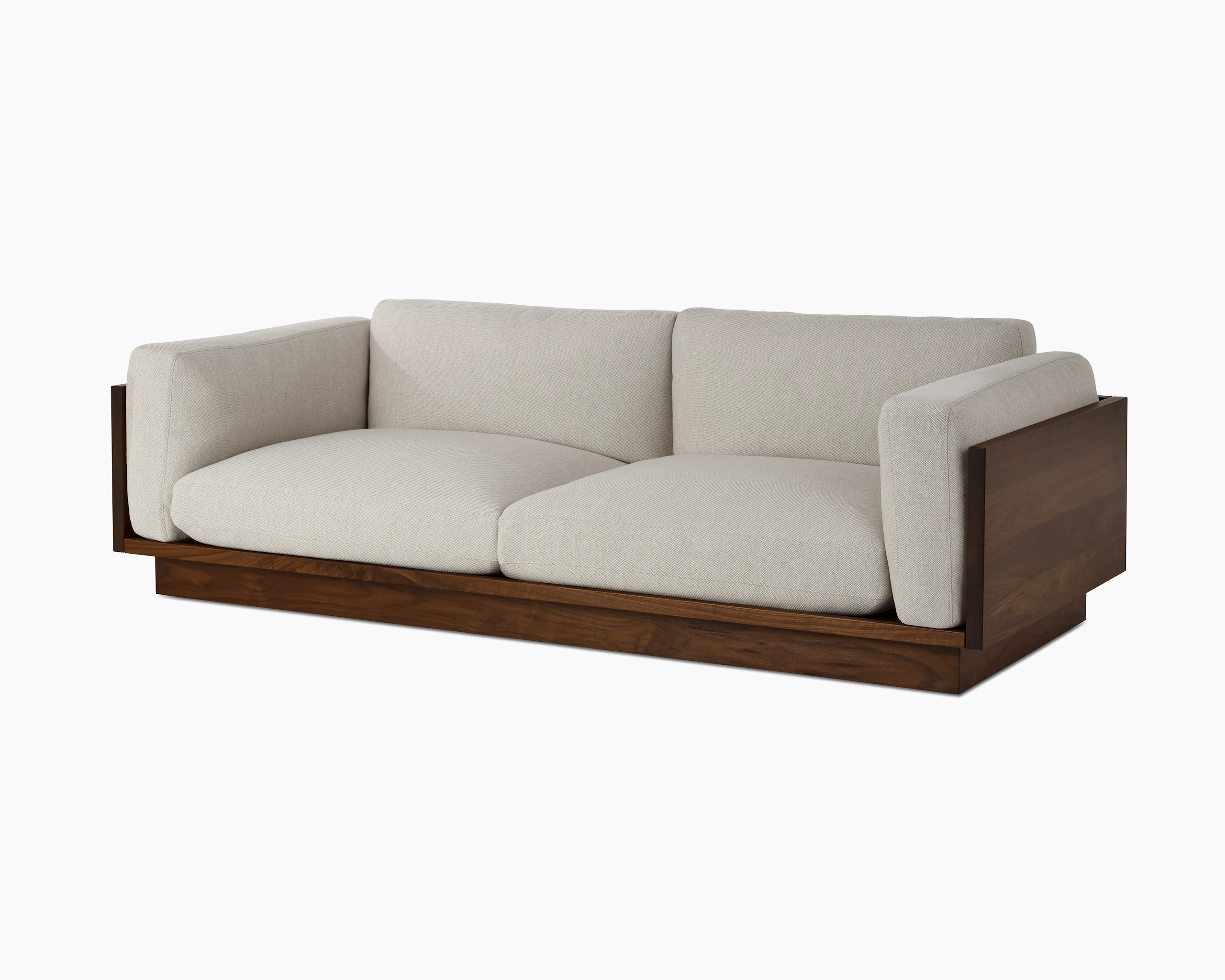 Pawson Drift Sofa 93" in walnut and grey cushions (Mode Clavicle)