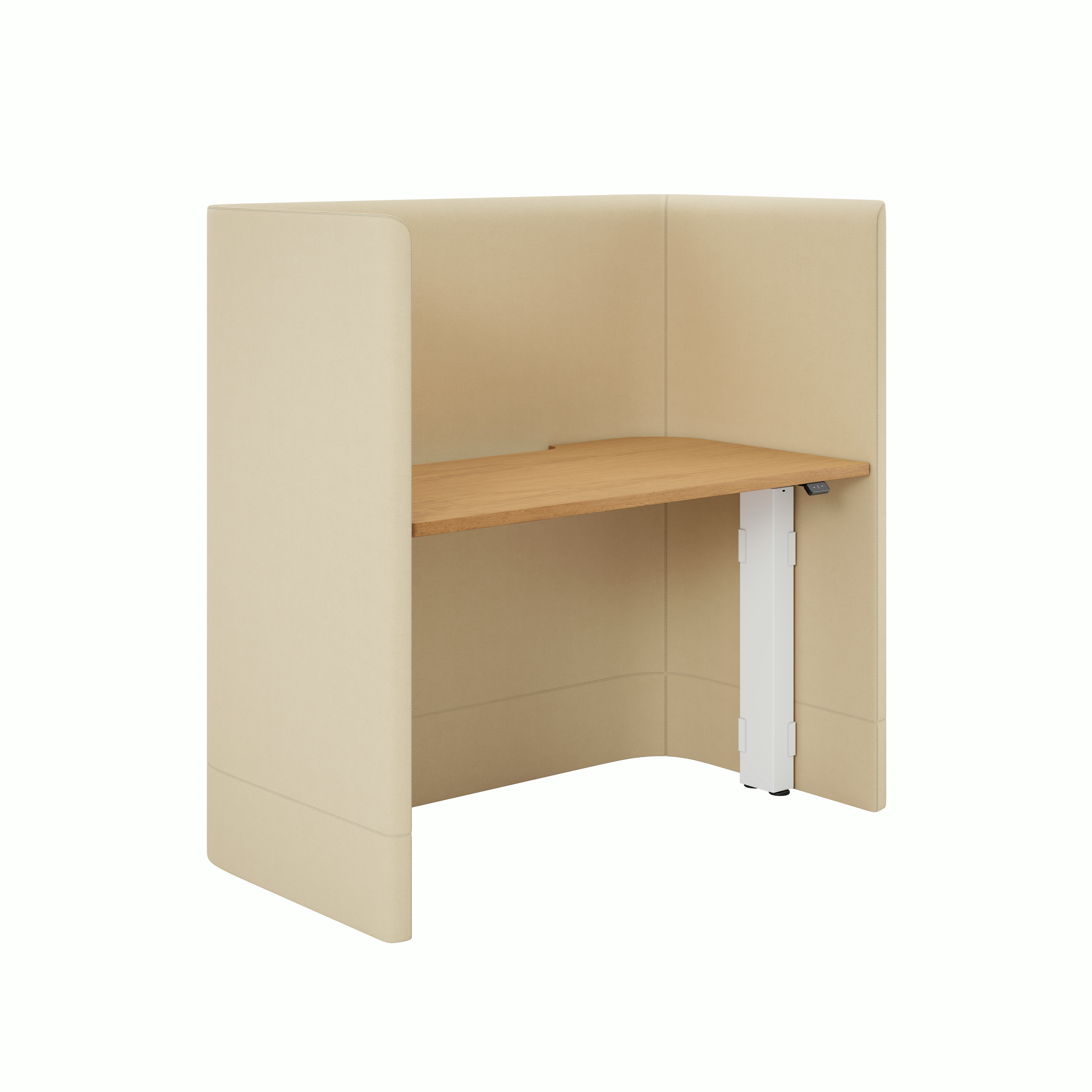 NaughtOne Pullman Height Adjustable Desk 3/4 angle view with sitting desk height on white background