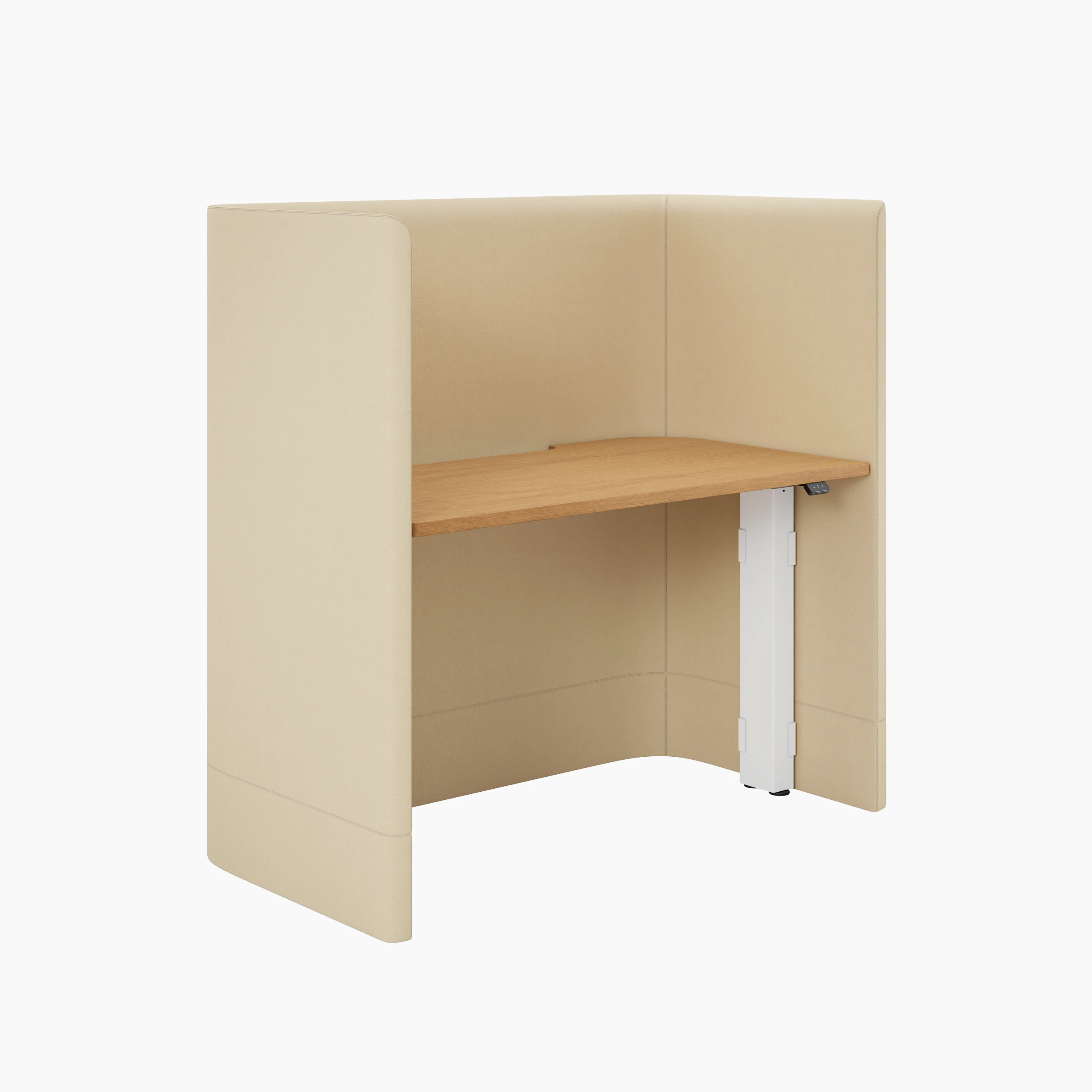 NaughtOne Pullman Height Adjustable Desk 3/4 angle view with sitting desk height on white background