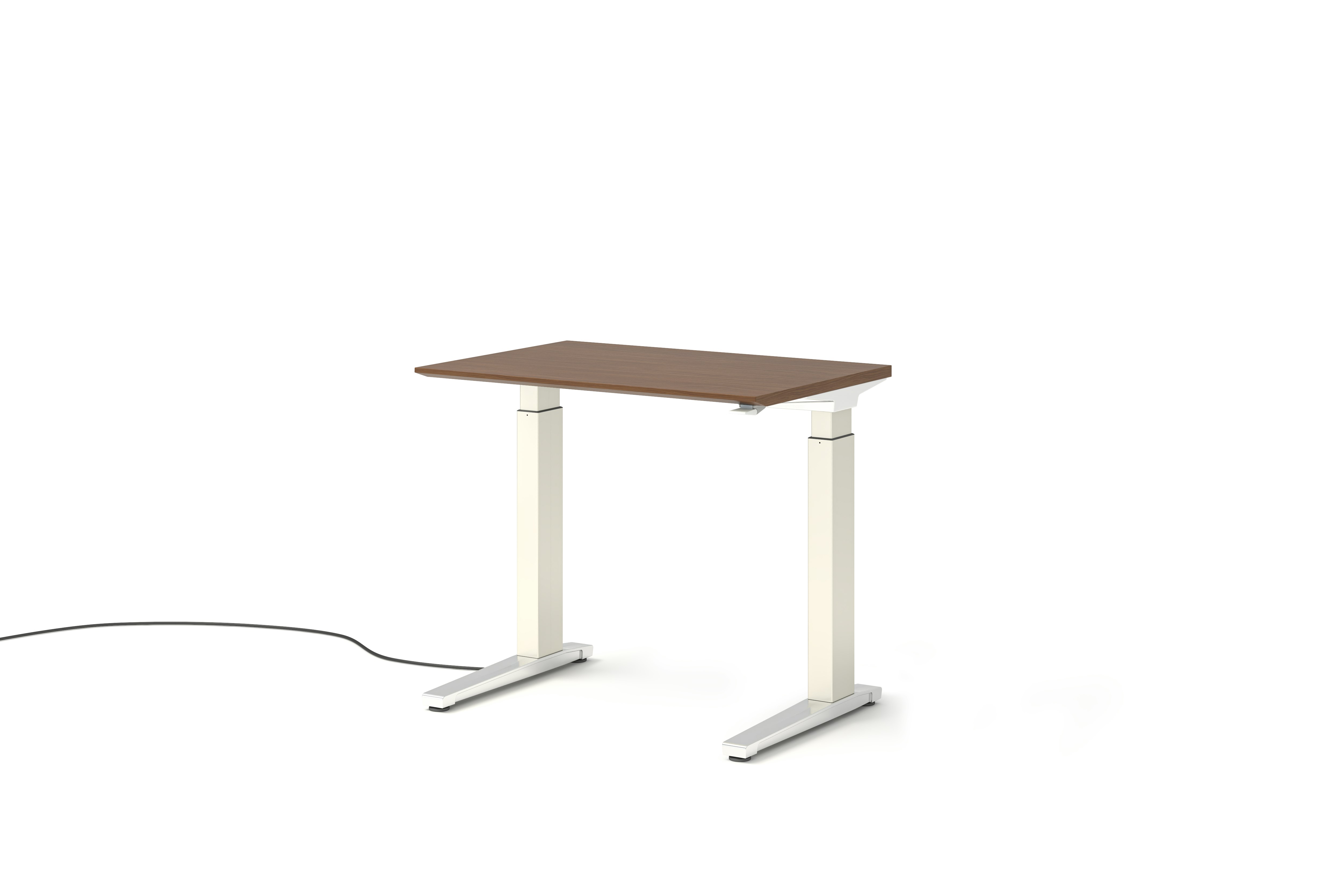 Renew S2S Desk Thin Edge Rectangle, 23 x 34, Veneer Walnut, White / Polished Aluminum, Simple Cover, Hidden Power