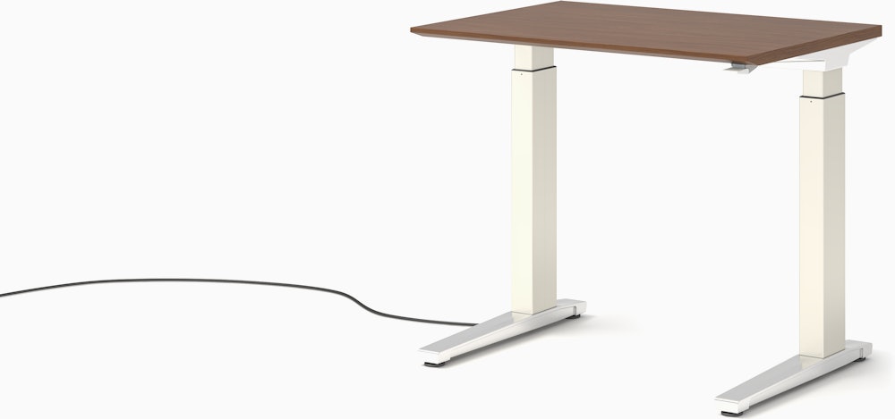 Renew S2S Desk Thin Edge Rectangle, 23 x 34, Veneer Walnut, White / Polished Aluminum, Simple Cover, Hidden Power