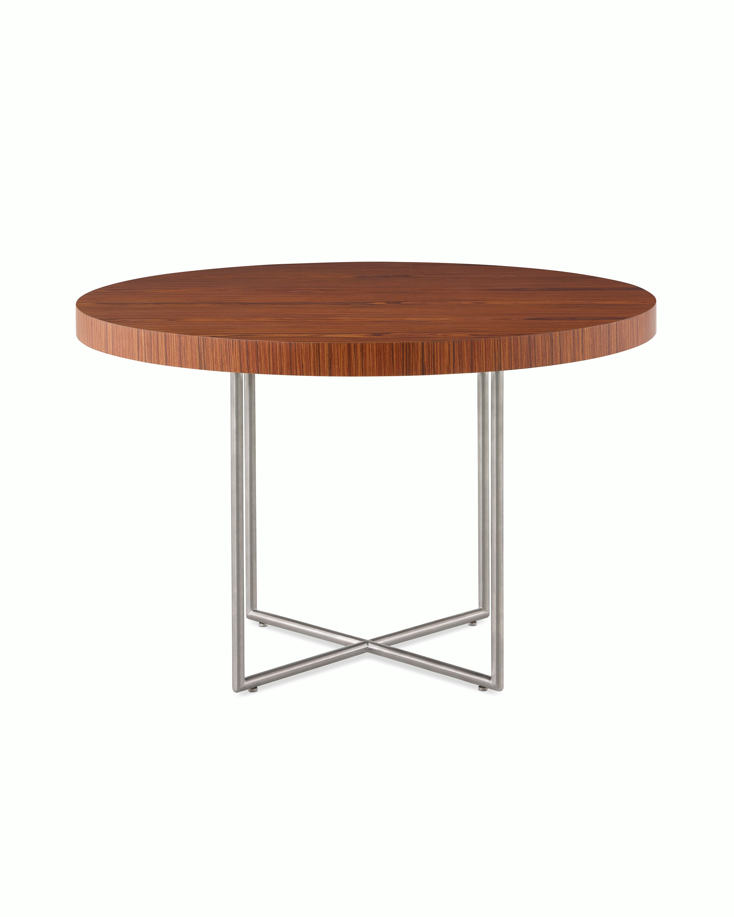 A Domino Table with a wood top and metal base.