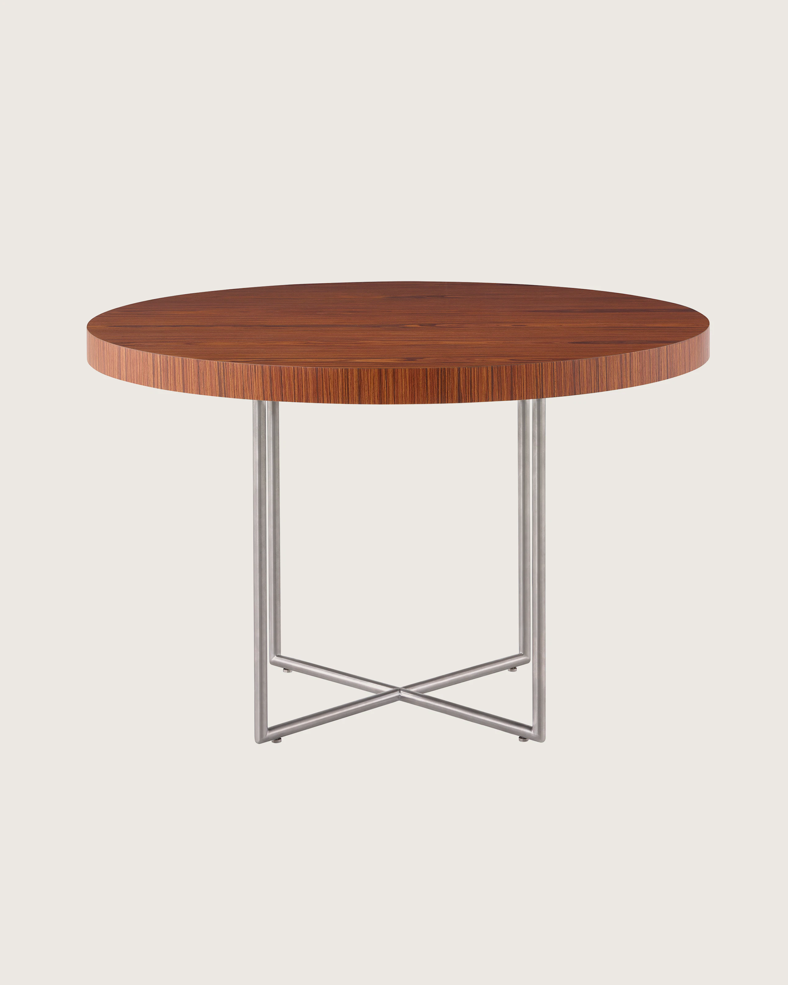 A Domino Table with a wood top and metal base.